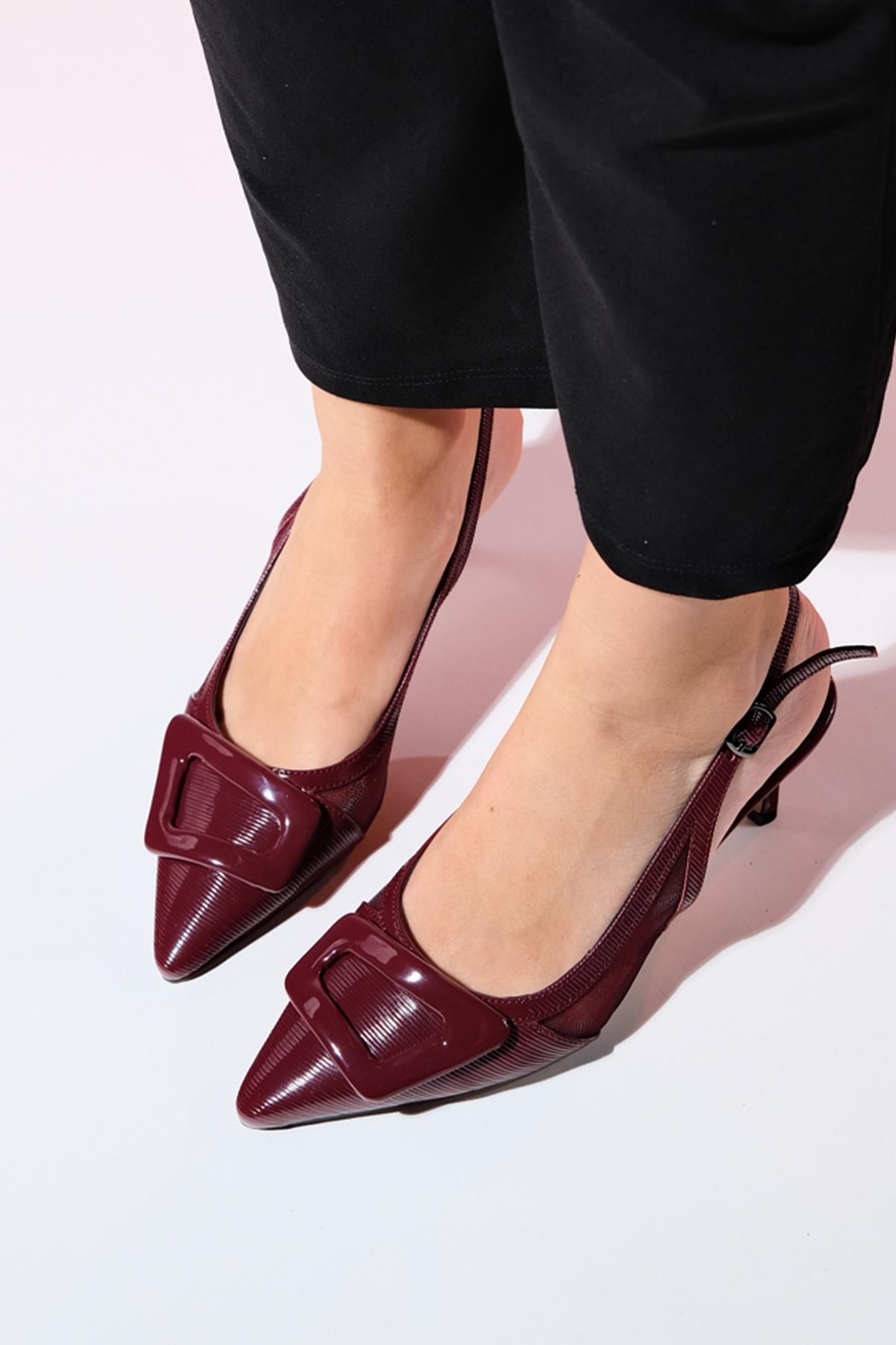 Foley - Burgundy Patent Striped Pointed Toe Backless Stiletto Pump (Women)