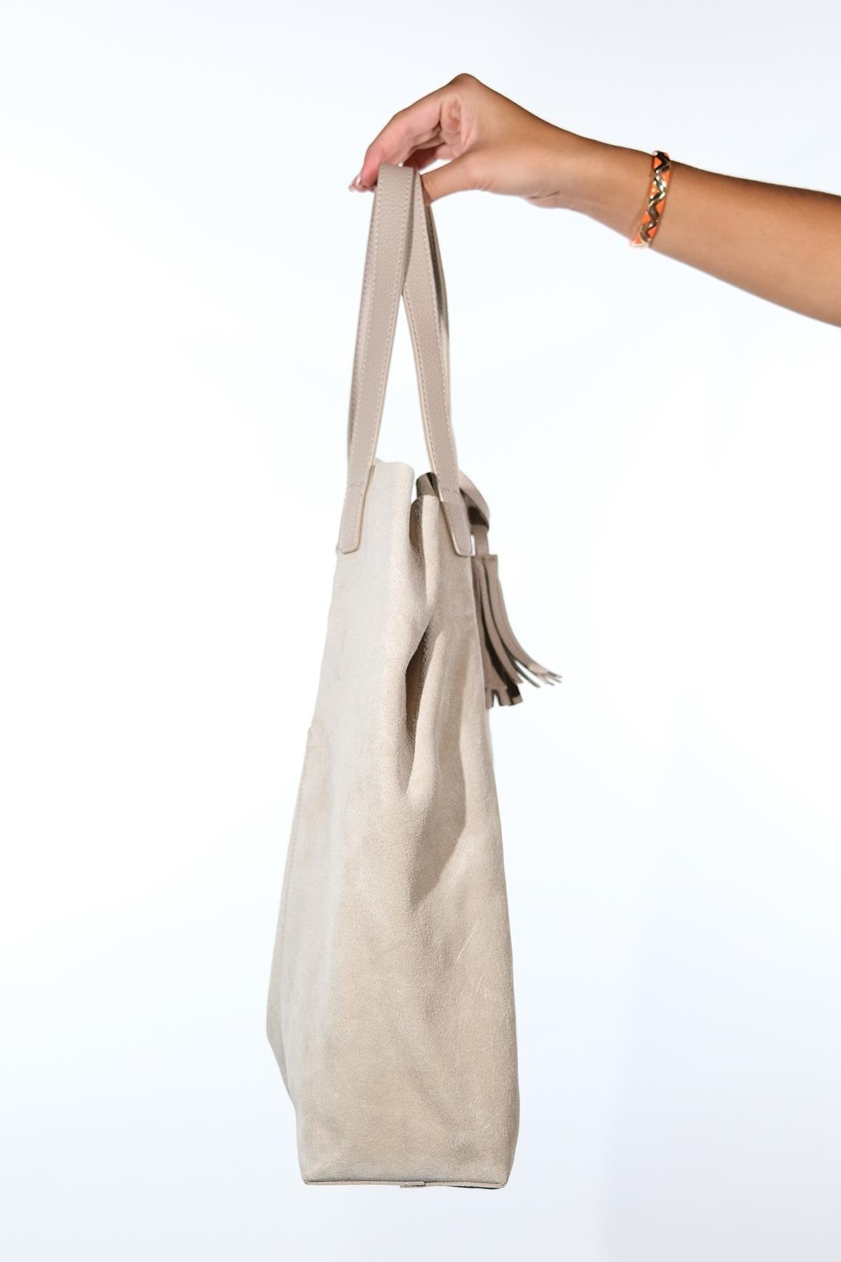 Orlitha - Beige Genuine Suede Leather Shoulder Bag (Women)