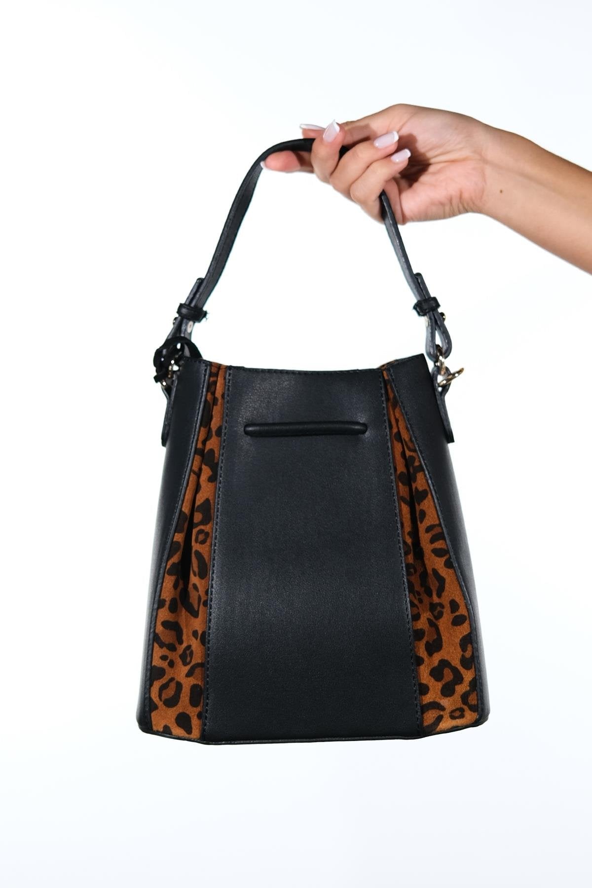 MARALIS - Black Cognac Patterned Genuine Suede Leather Shoulder Bag (Women)
