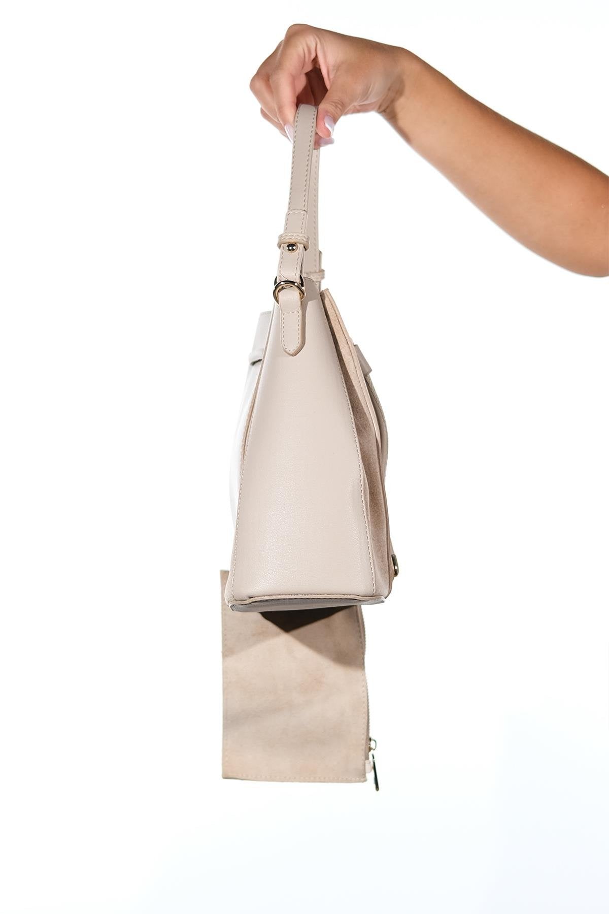 MARALIS - Beige Genuine Suede Leather Shoulder Bag (Women)