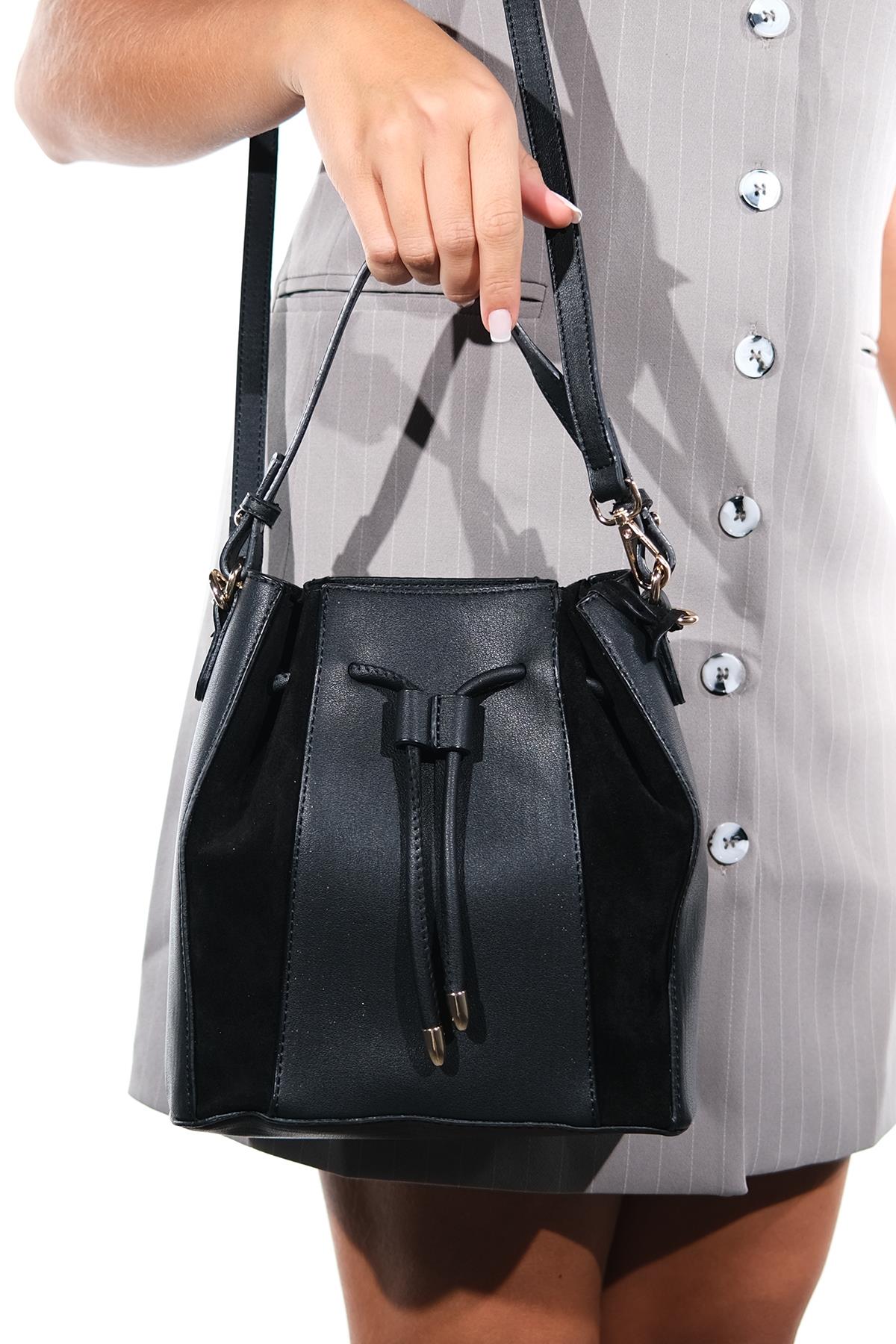 MARALIS - Black Genuine Suede Leather Shoulder Bag (Women)