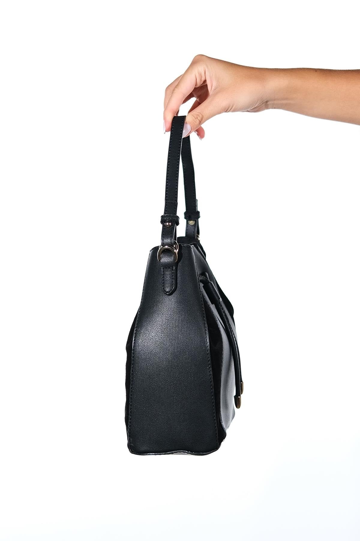 MARALIS - Black Genuine Suede Leather Shoulder Bag (Women)