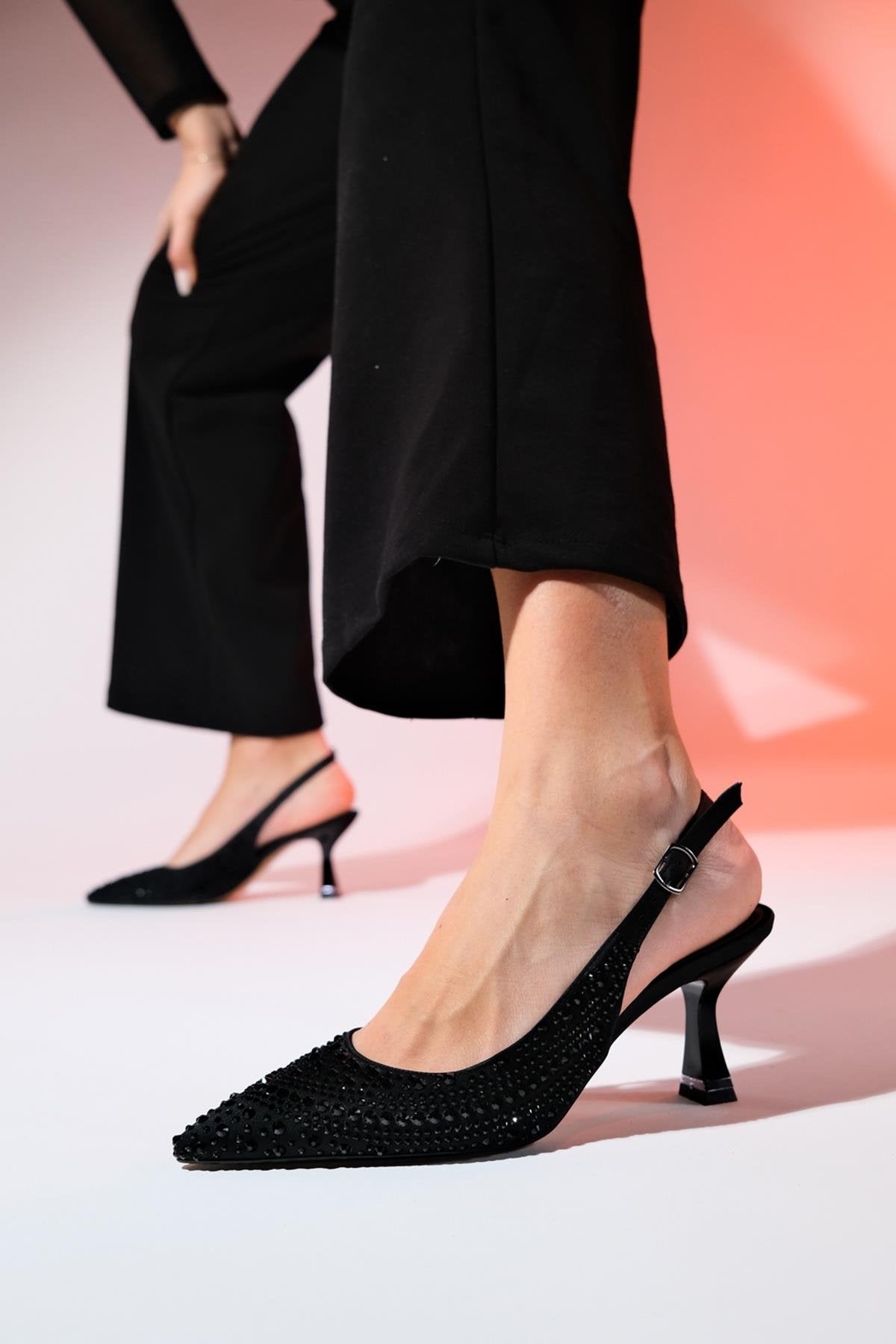 Juan - Black Satin Embellished Evening Shoe (Women)