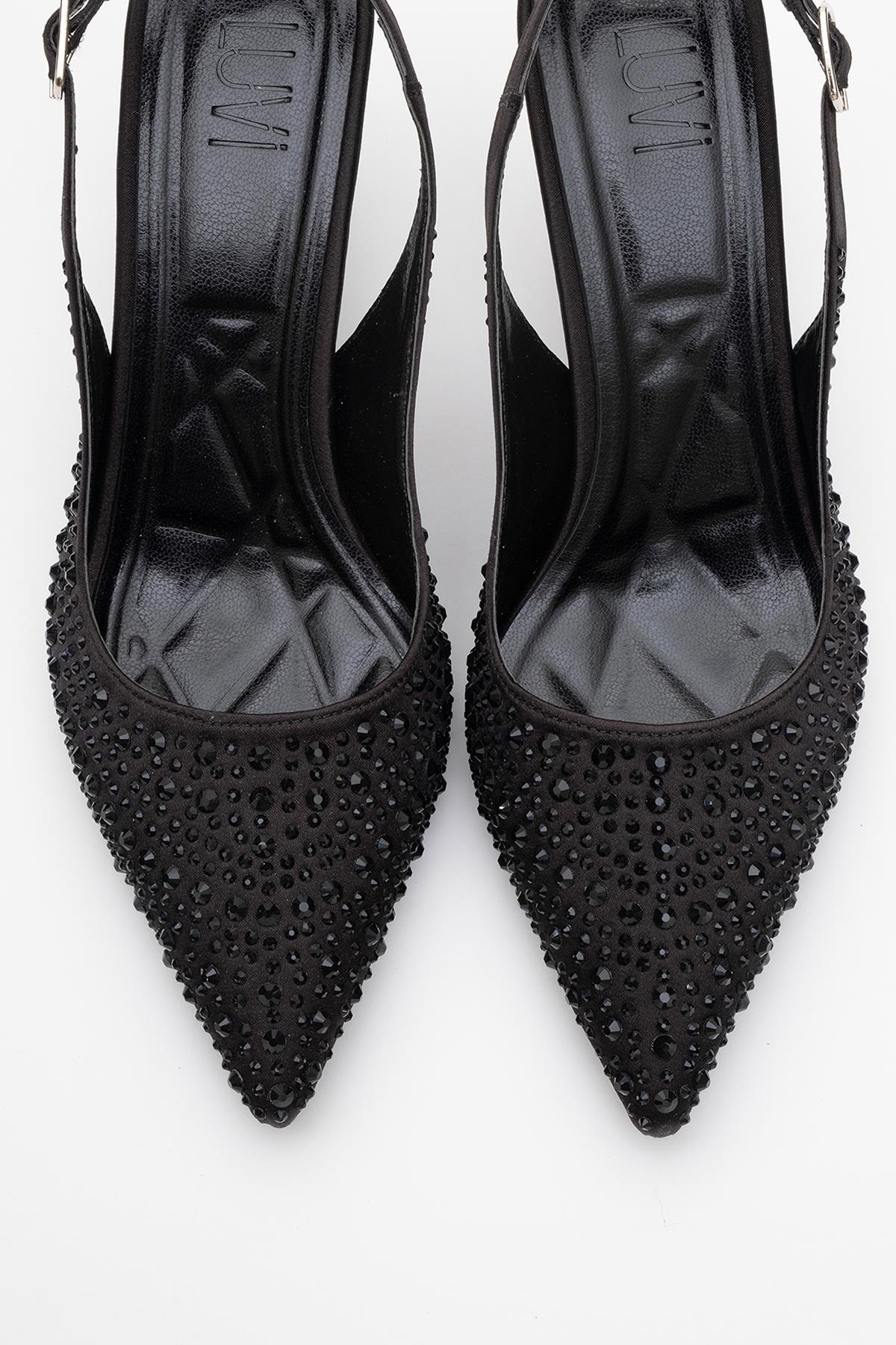 Juan - Black Satin Embellished Evening Shoe (Women)
