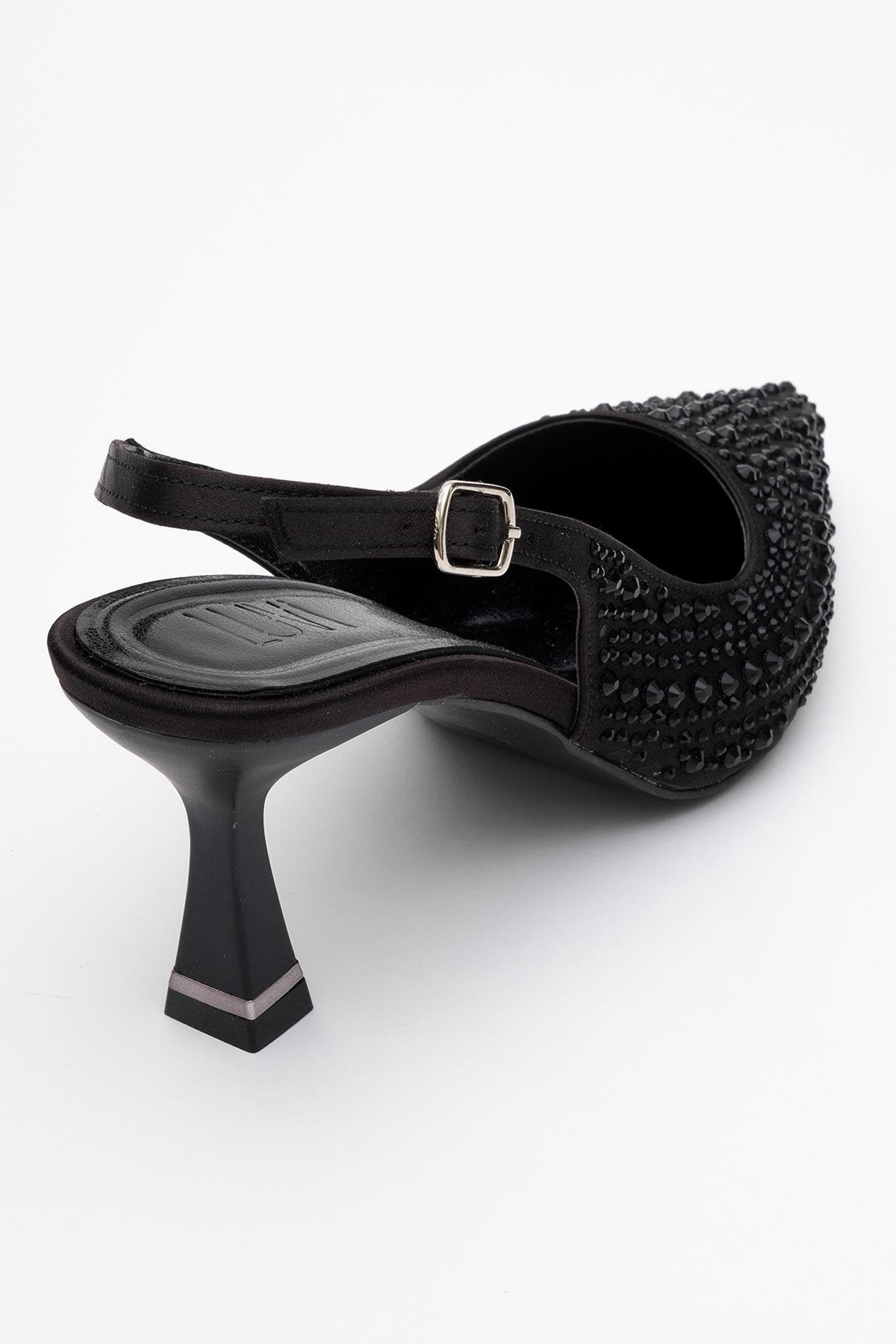 Juan - Black Satin Embellished Evening Shoe (Women)