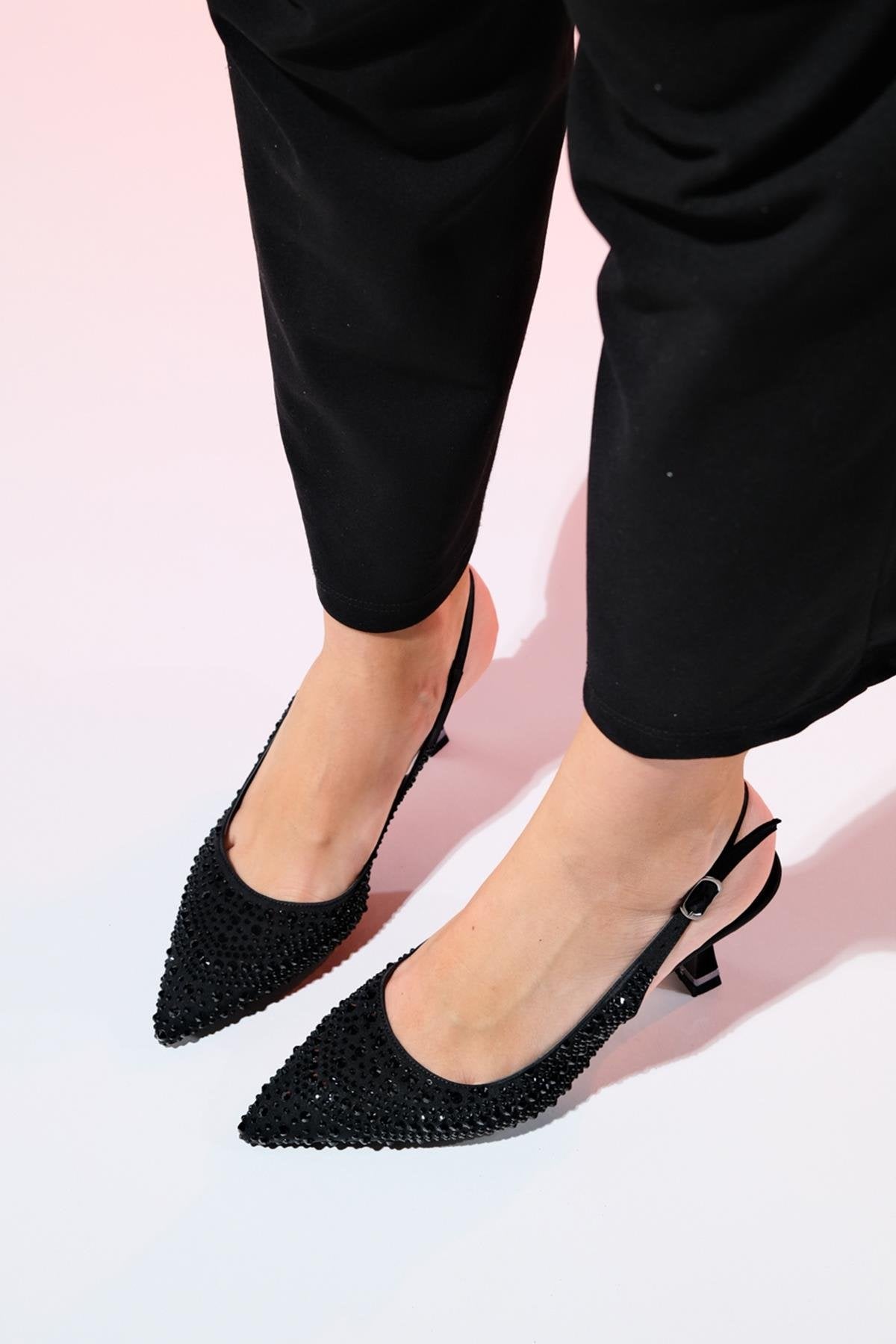 Juan - Black Satin Embellished Evening Shoe (Women)