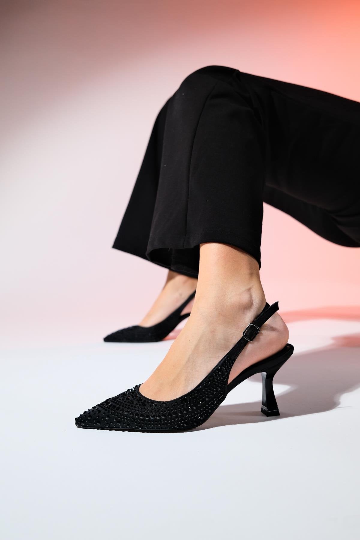 Juan - Black Satin Embellished Evening Shoe (Women)