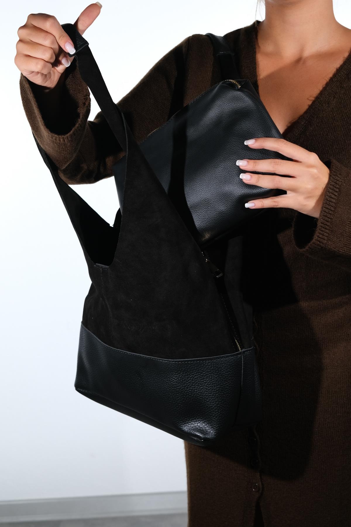 AVOS - Black Genuine Suede Leather Shoulder Bag (Women)
