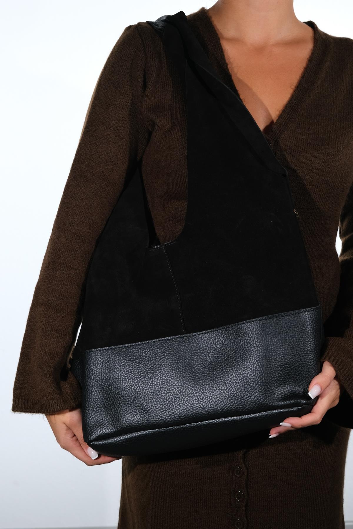 AVOS - Black Genuine Suede Leather Shoulder Bag (Women)