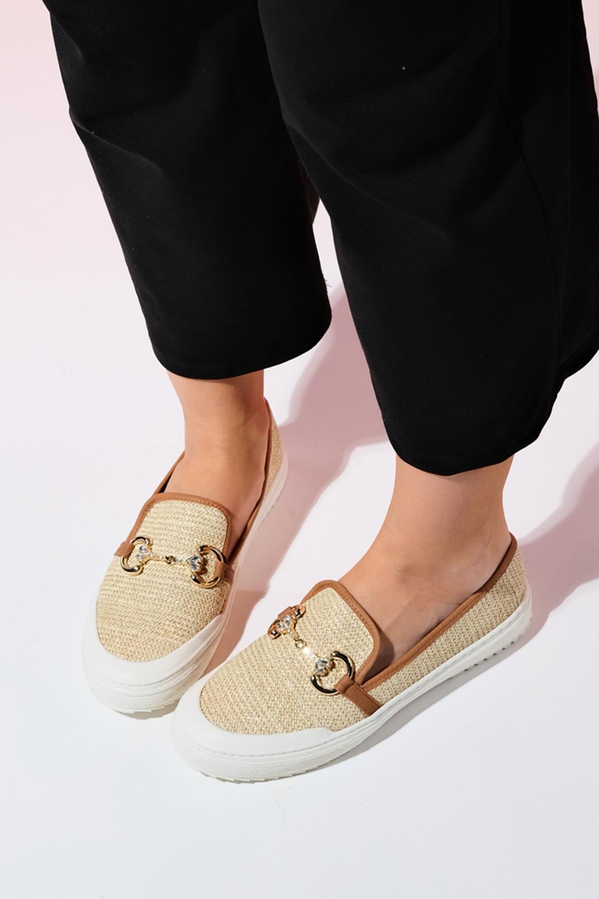Barcelos - Beige Straw Buckle Loafer (Women)