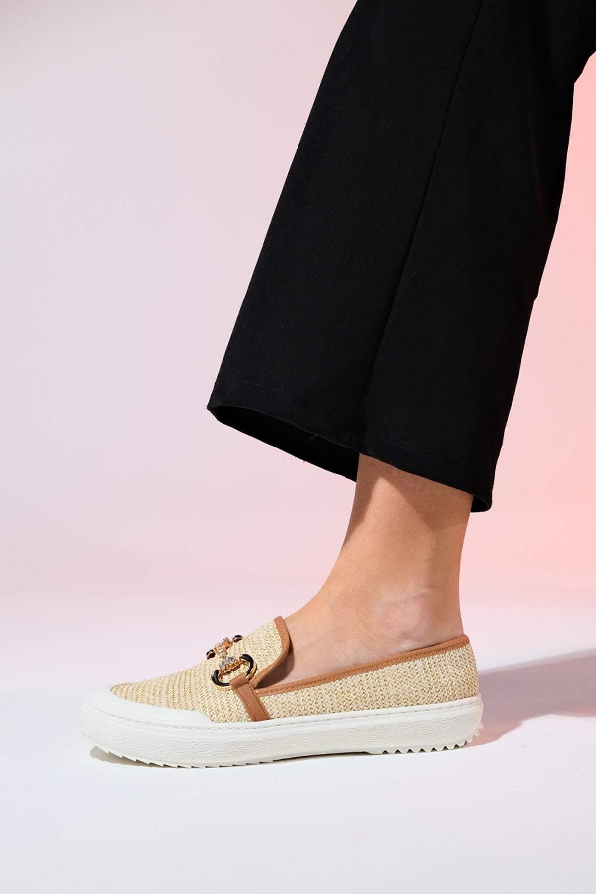 Barcelos - Beige Straw Buckle Loafer (Women)