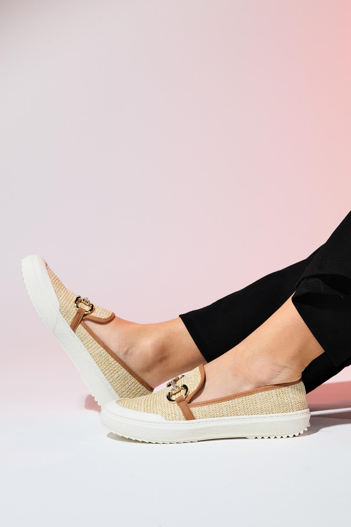 Barcelos - Beige Straw Buckle Loafer (Women)