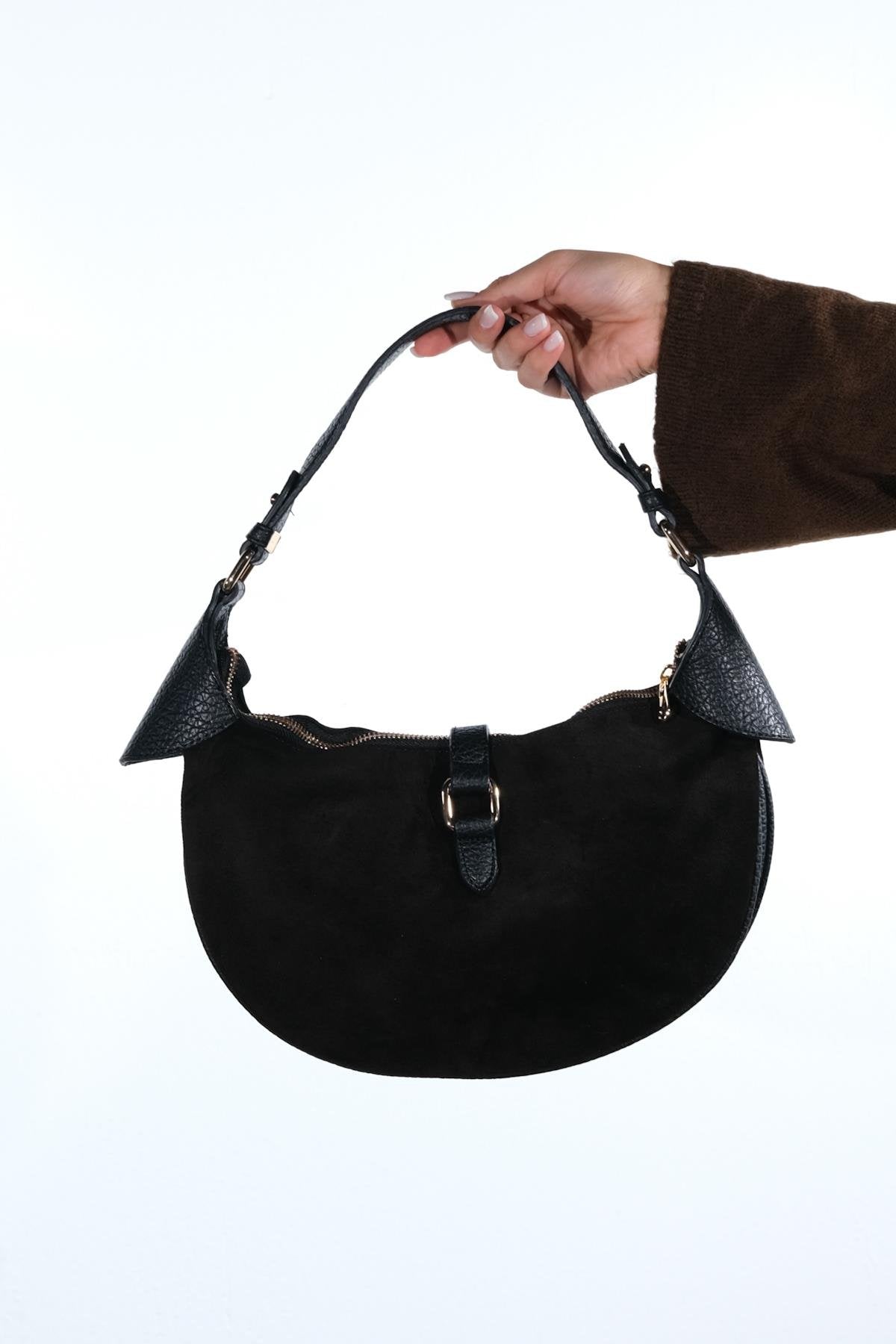 Bexley - Black Genuine Suede Leather Shoulder Bag (Women)