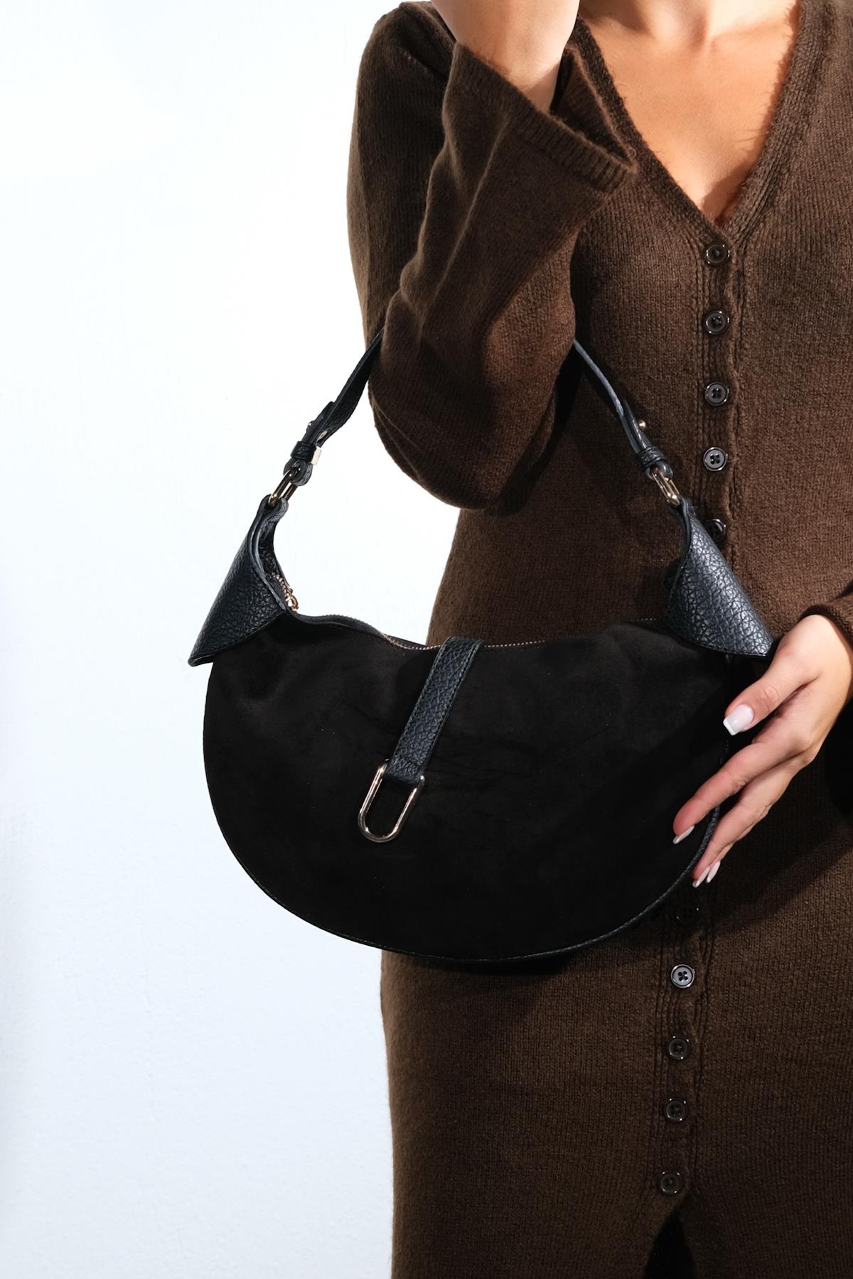 Bexley - Black Genuine Suede Leather Shoulder Bag (Women)