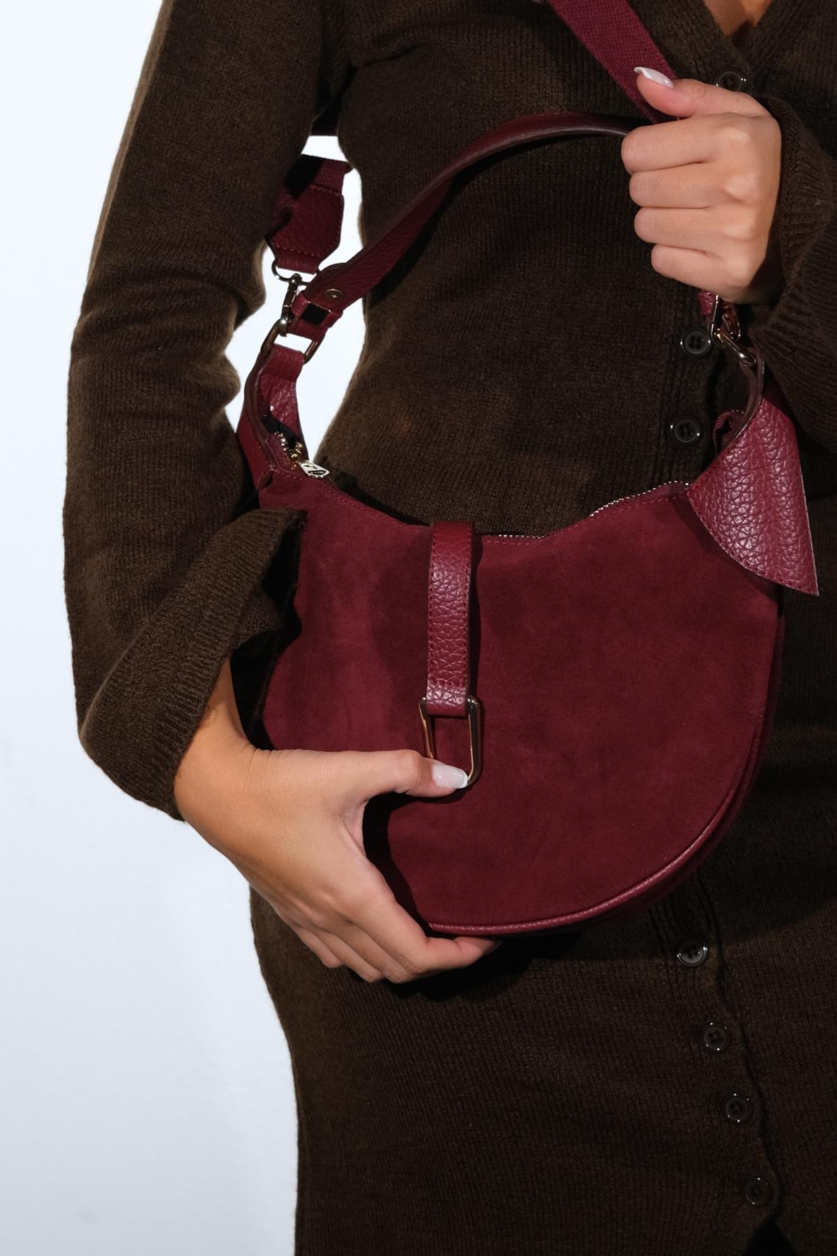 Bexley - Burgundy Genuine Suede Leather Shoulder Bag (Women)