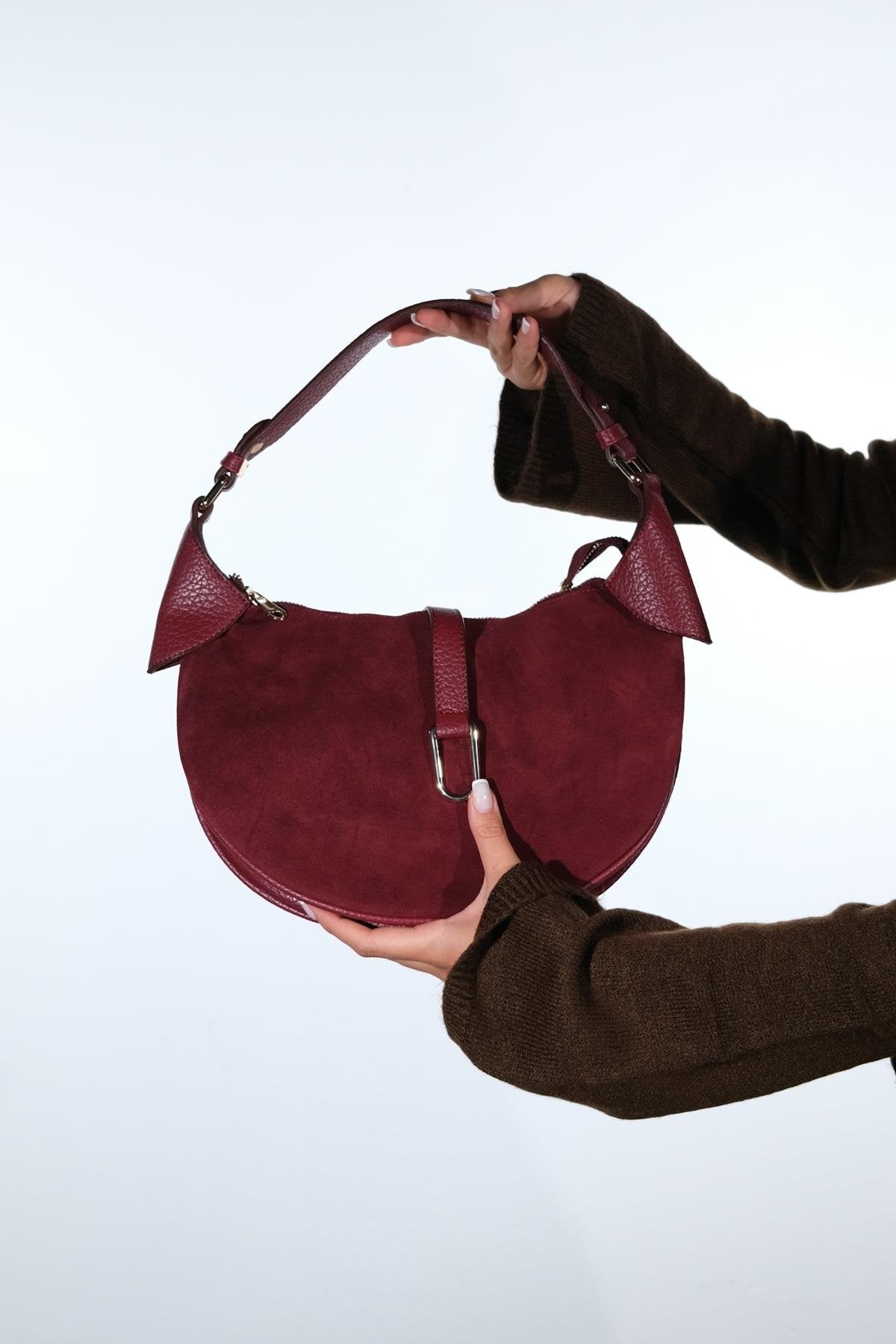 Bexley - Burgundy Genuine Suede Leather Shoulder Bag (Women)