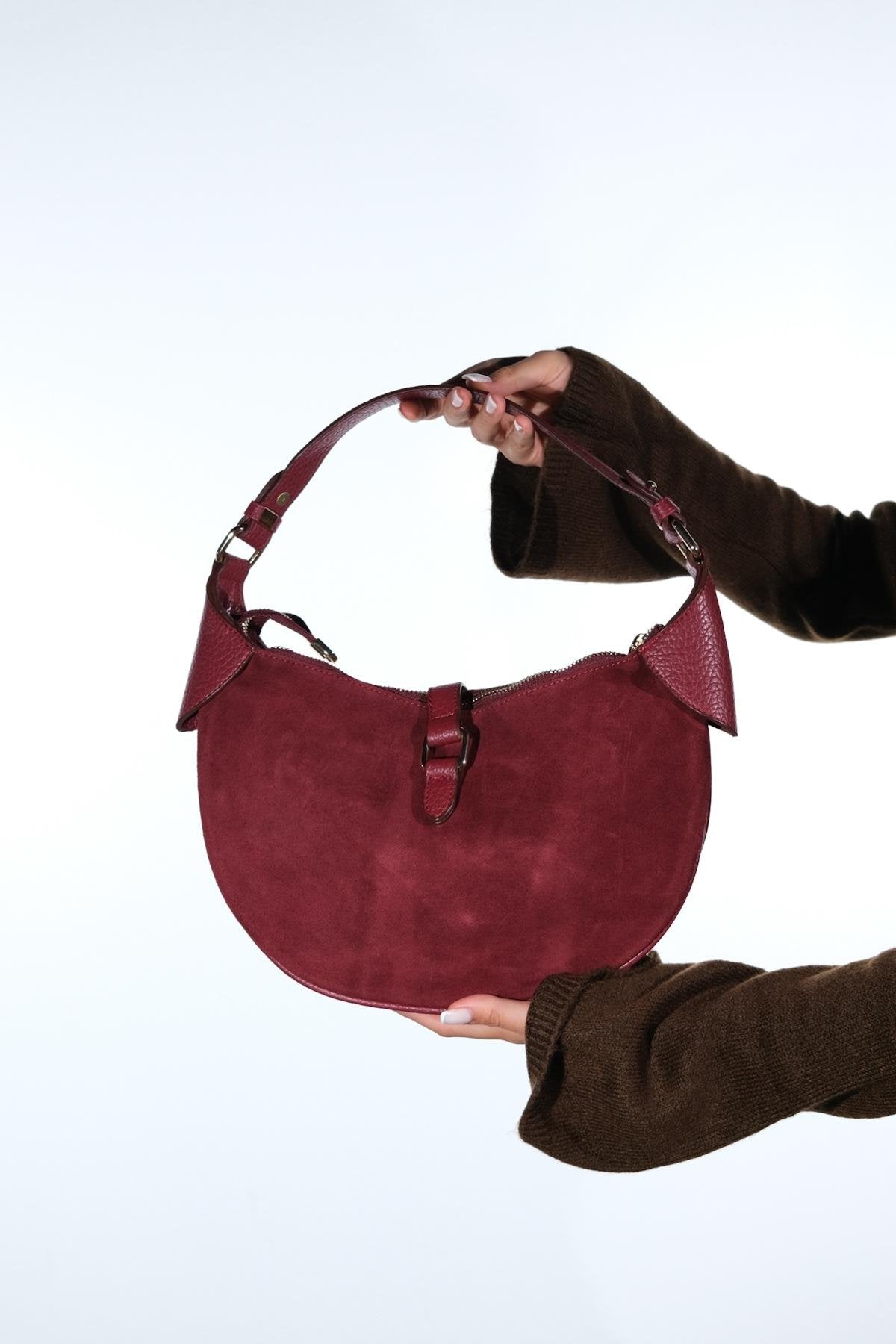 Bexley - Burgundy Genuine Suede Leather Shoulder Bag (Women)