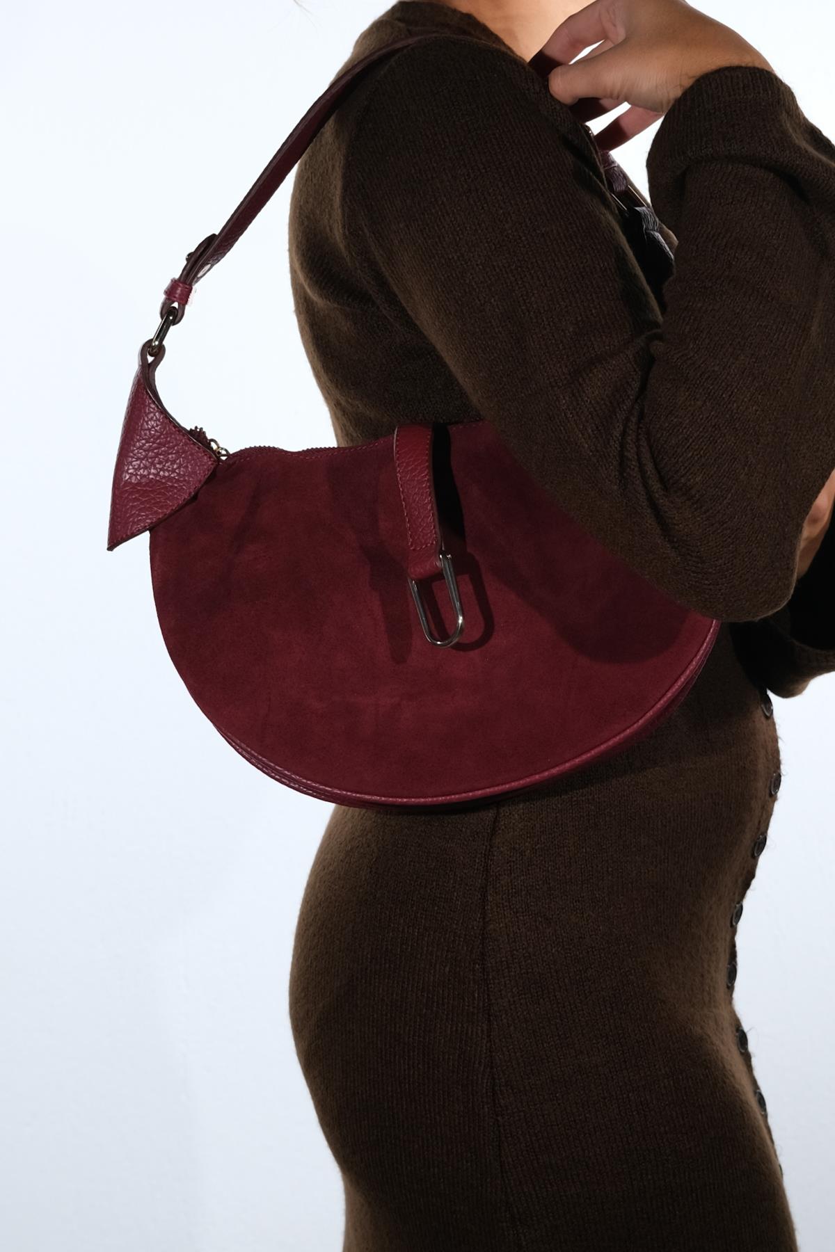 Bexley - Burgundy Genuine Suede Leather Shoulder Bag (Women)