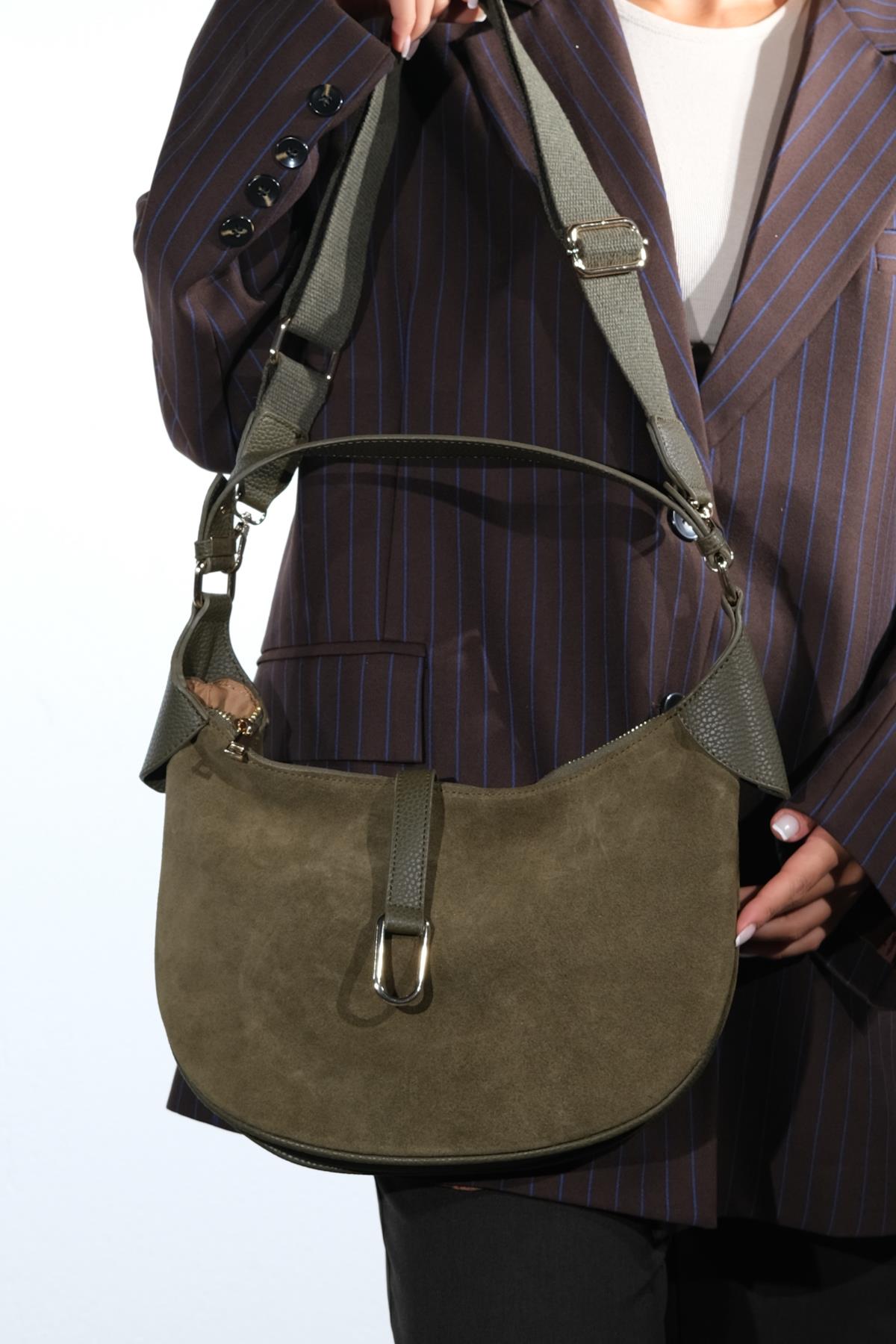 Bexley - Khaki Genuine Suede Leather Shoulder Bag (Women)