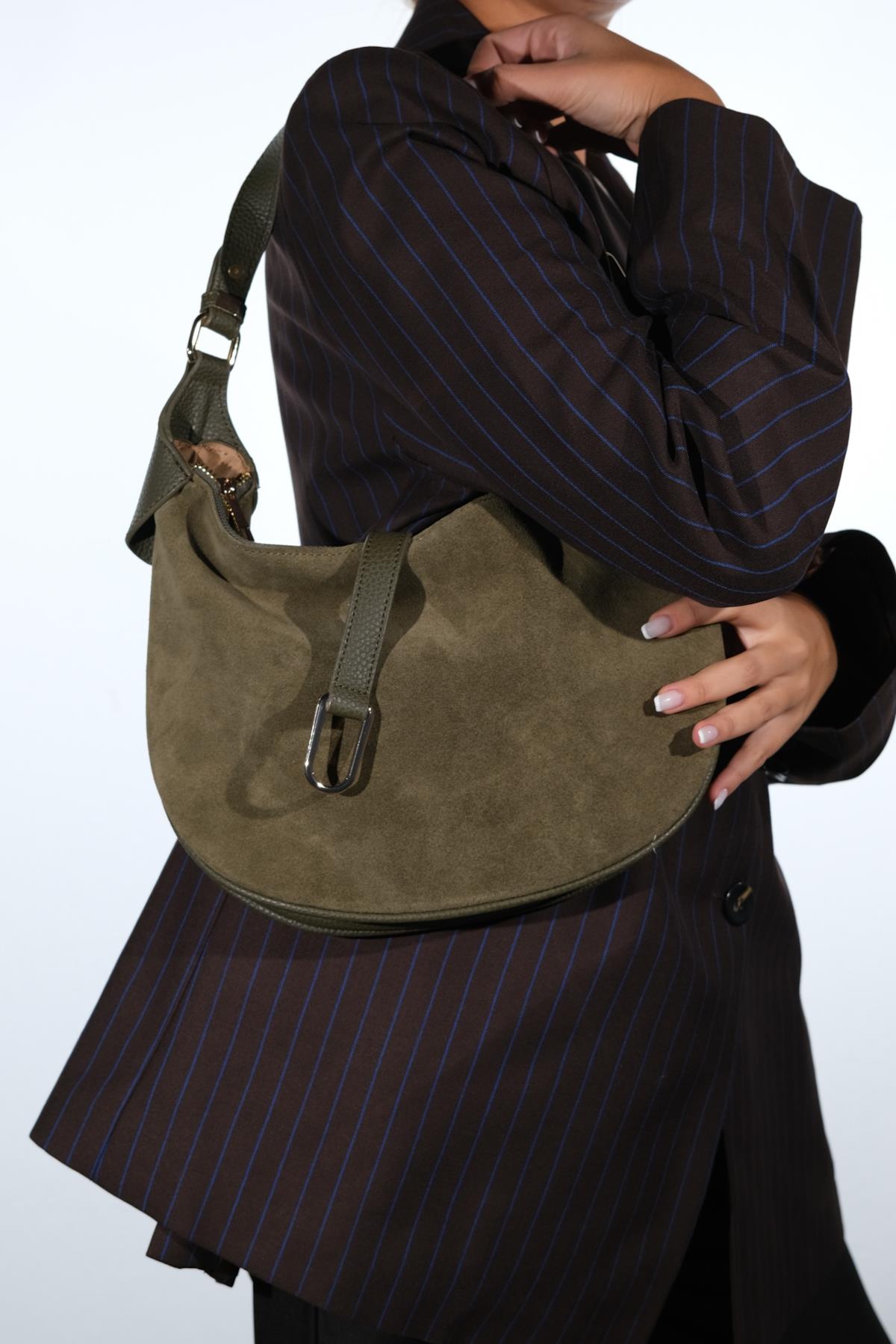 Bexley - Khaki Genuine Suede Leather Shoulder Bag (Women)