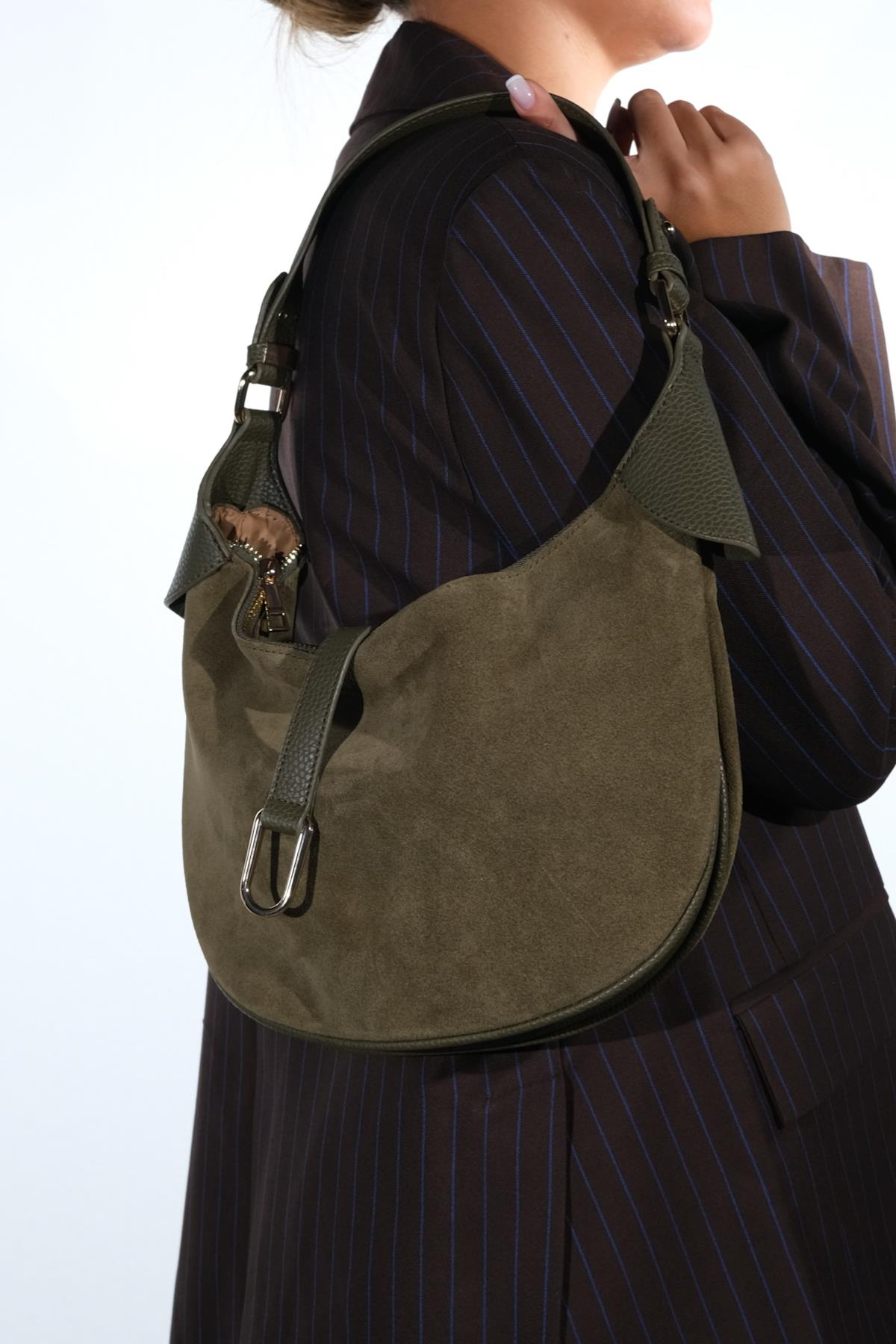 Bexley - Khaki Genuine Suede Leather Shoulder Bag (Women)