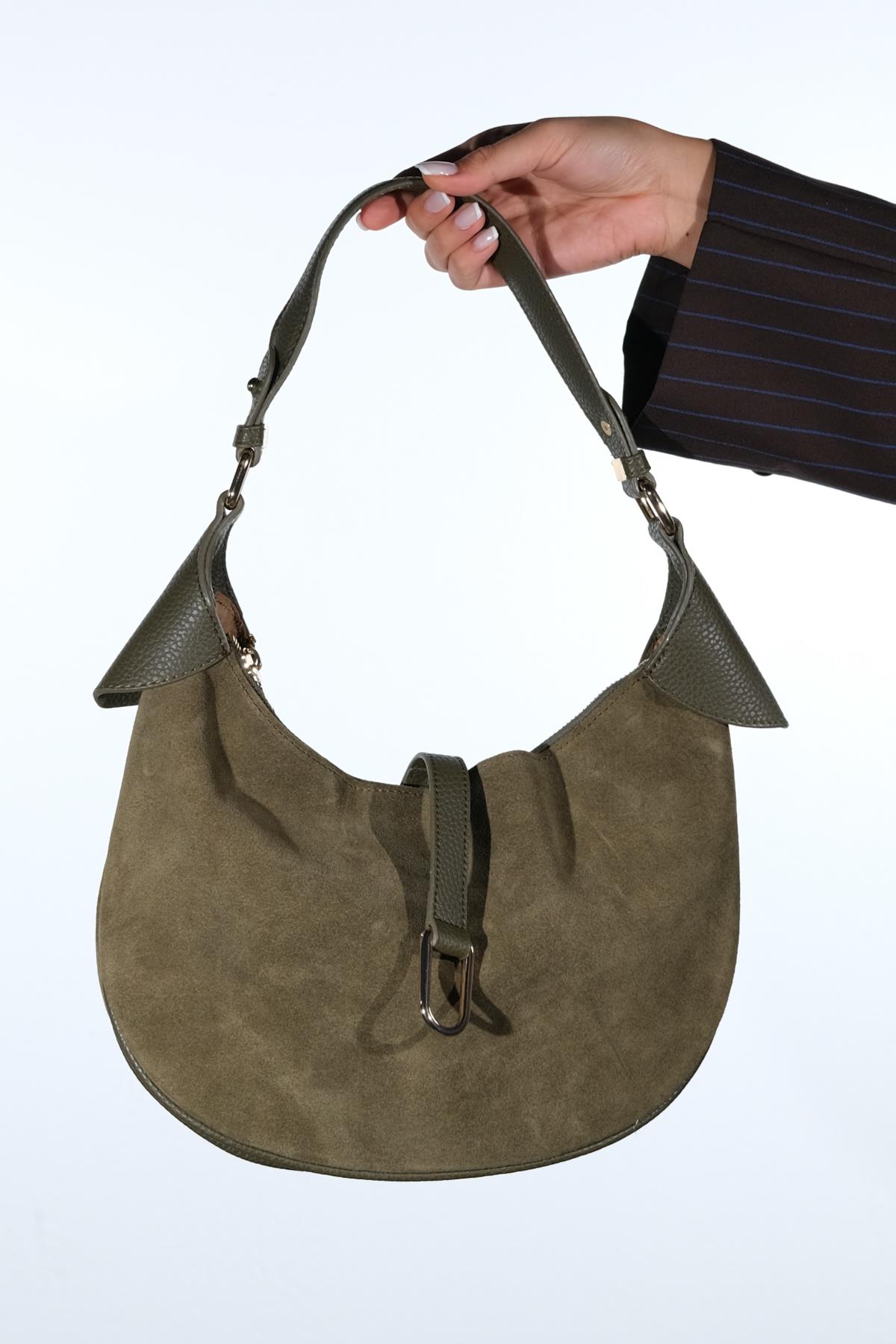 Bexley - Khaki Genuine Suede Leather Shoulder Bag (Women)