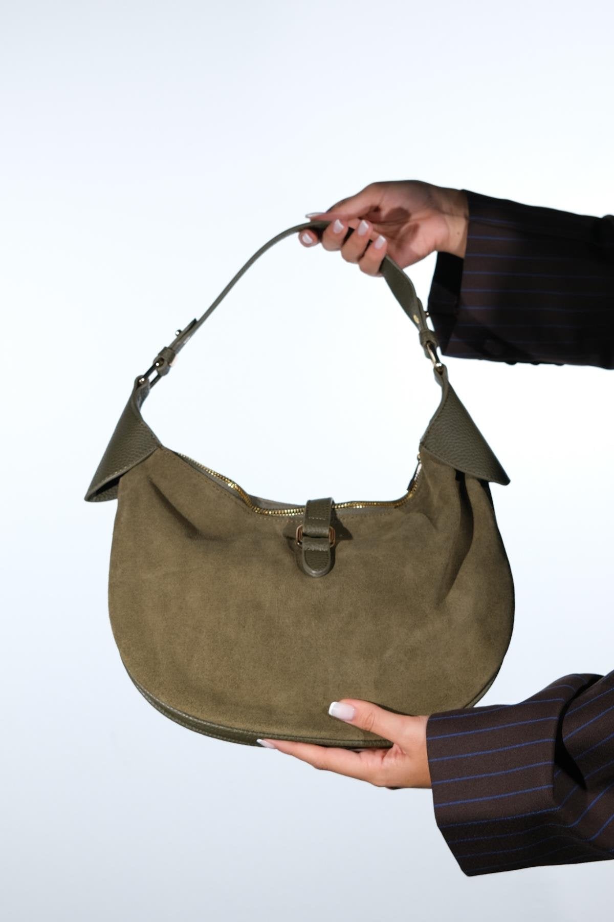 Bexley - Khaki Genuine Suede Leather Shoulder Bag (Women)