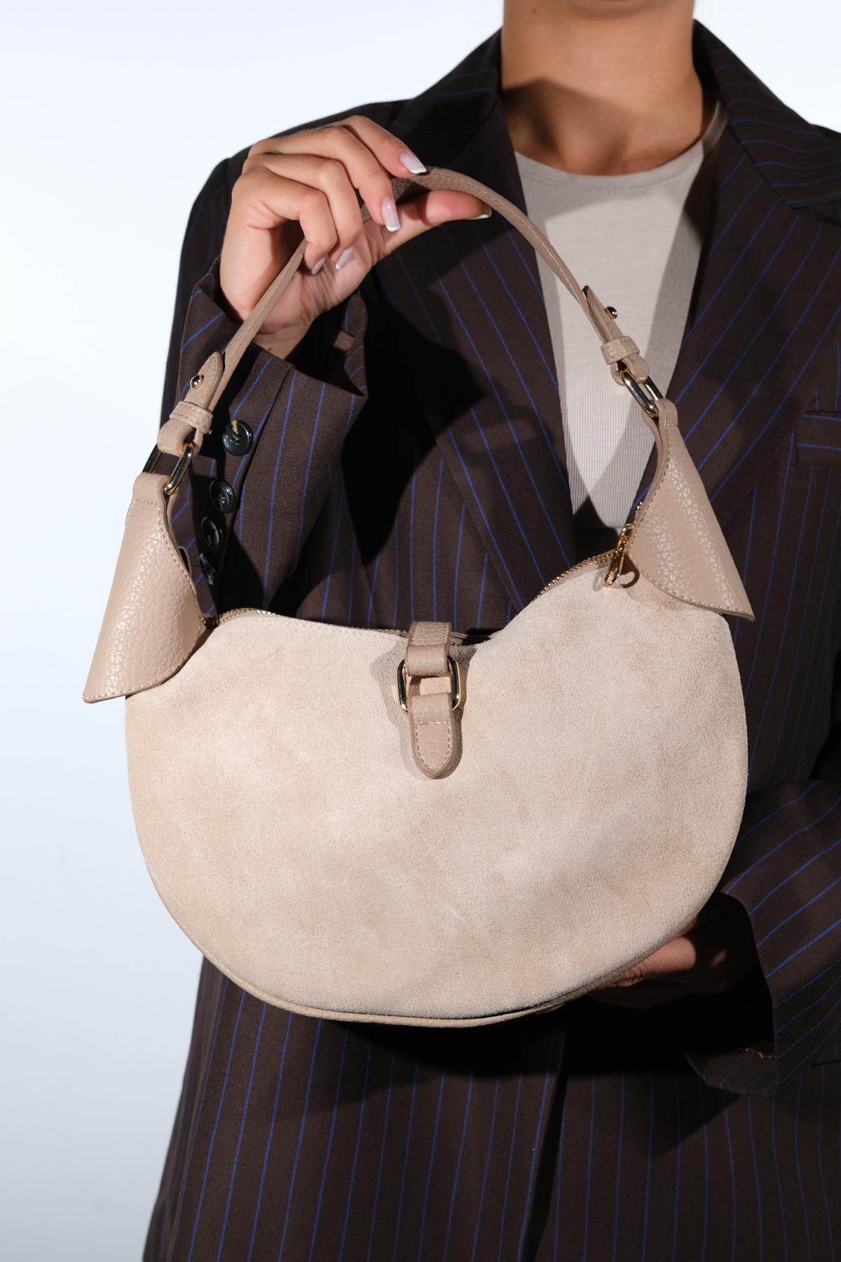 Bexley - Taupe Genuine Suede Leather Shoulder Bag (Women)