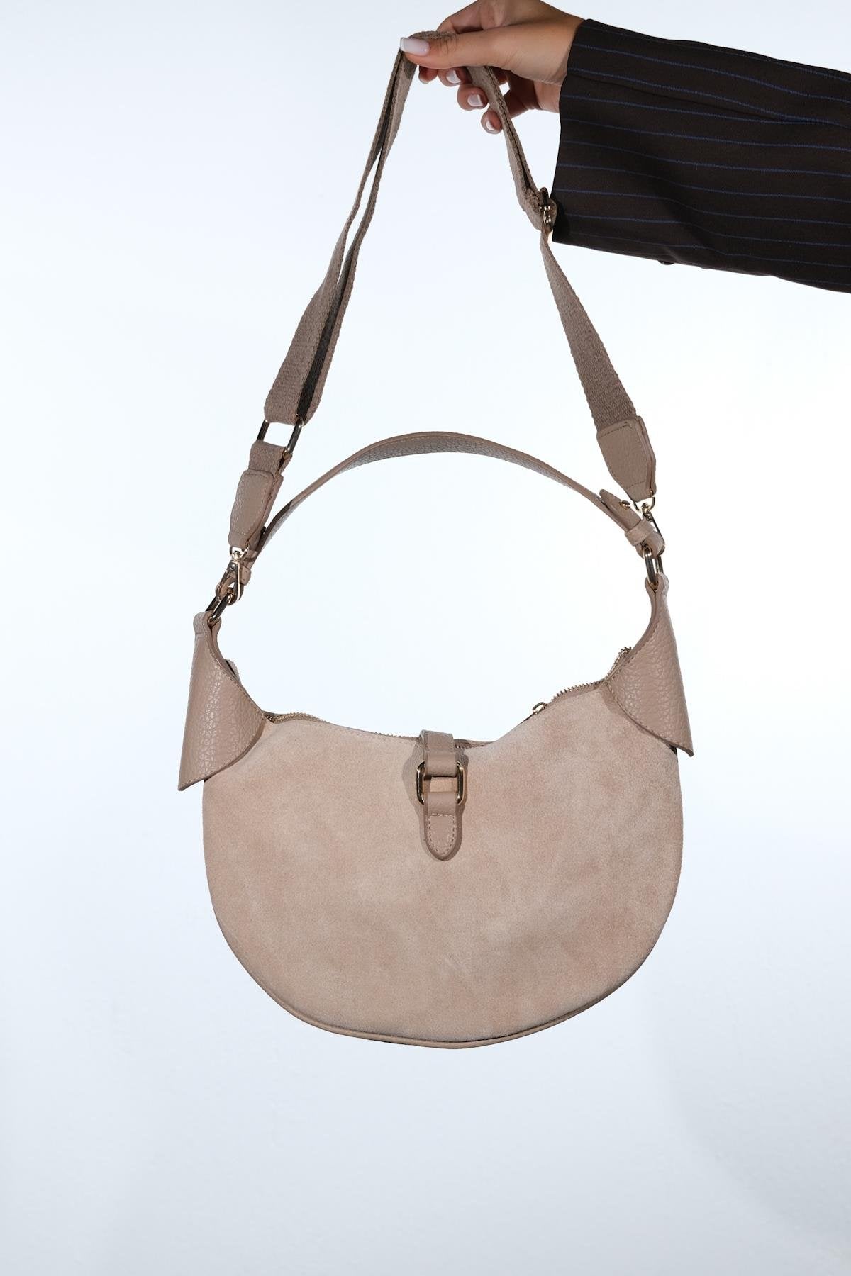 Bexley - Taupe Genuine Suede Leather Shoulder Bag (Women)