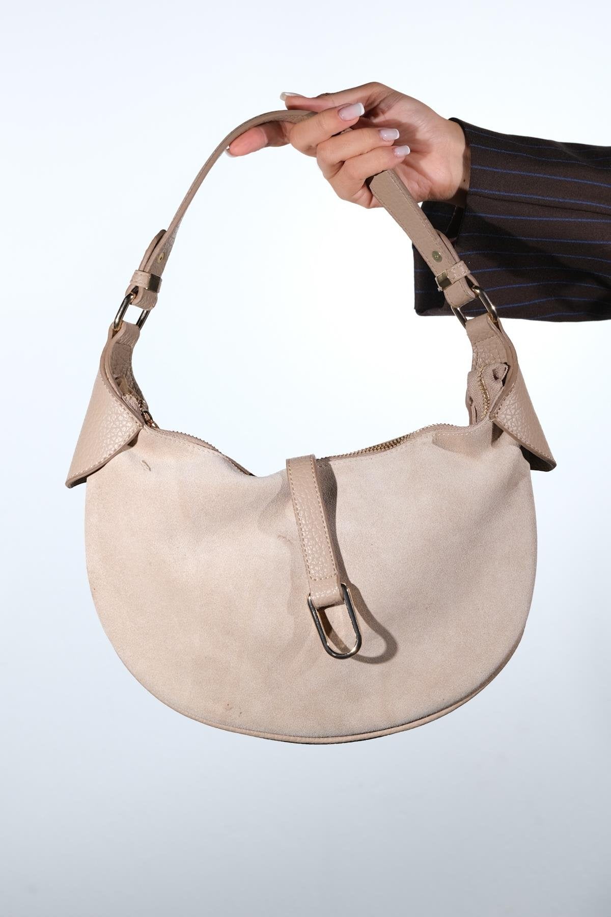 Bexley - Taupe Genuine Suede Leather Shoulder Bag (Women)