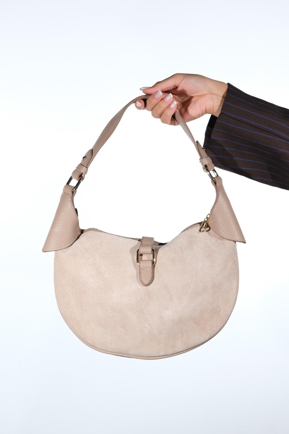 Bexley - Taupe Genuine Suede Leather Shoulder Bag (Women)