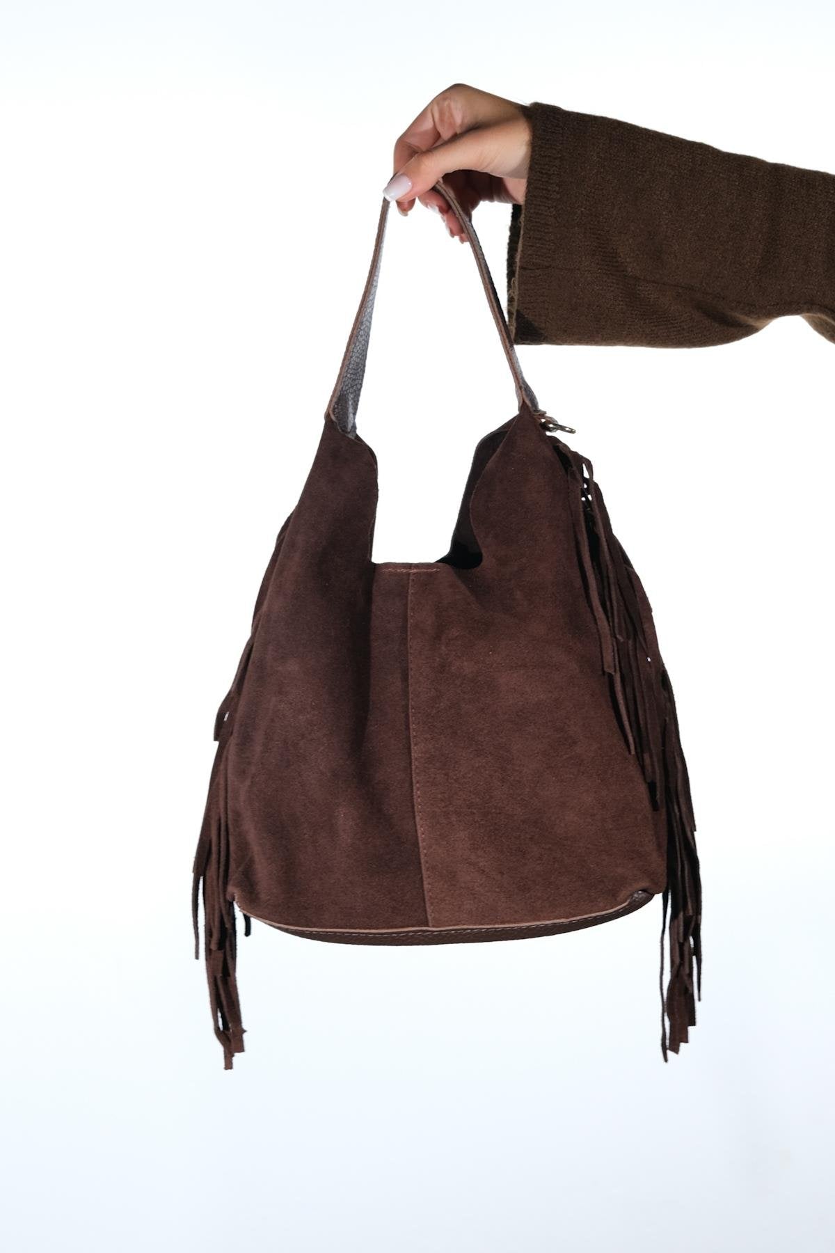 VALS - Cognac Genuine Suede Leather Shoulder Bag (Women)