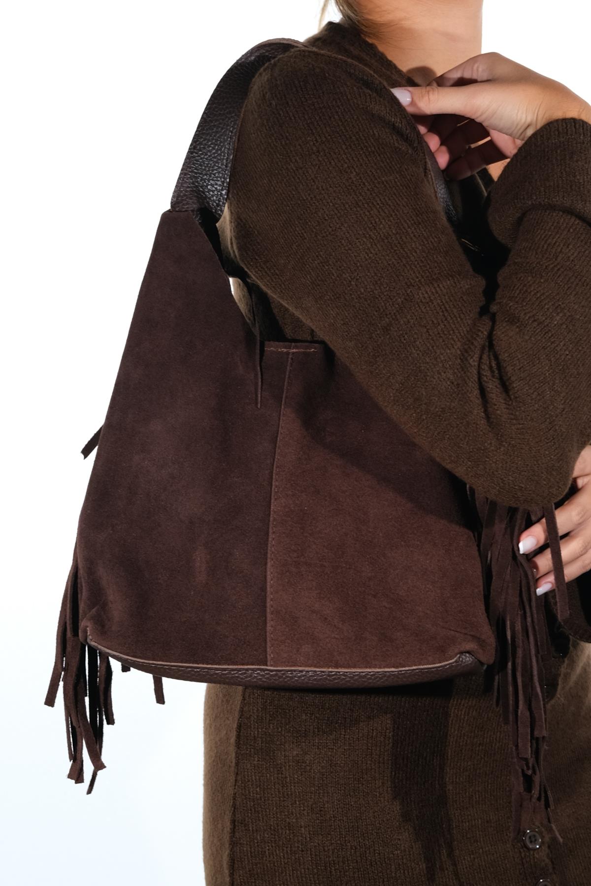 VALS - Cognac Genuine Suede Leather Shoulder Bag (Women)