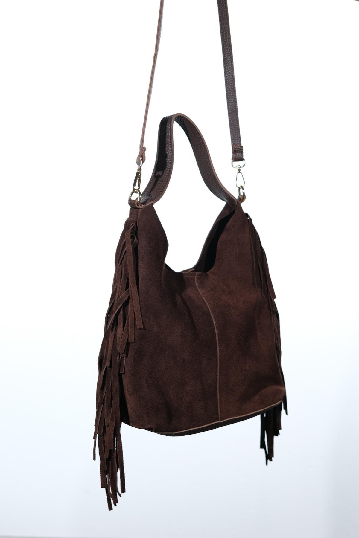 VALS - Cognac Genuine Suede Leather Shoulder Bag (Women)