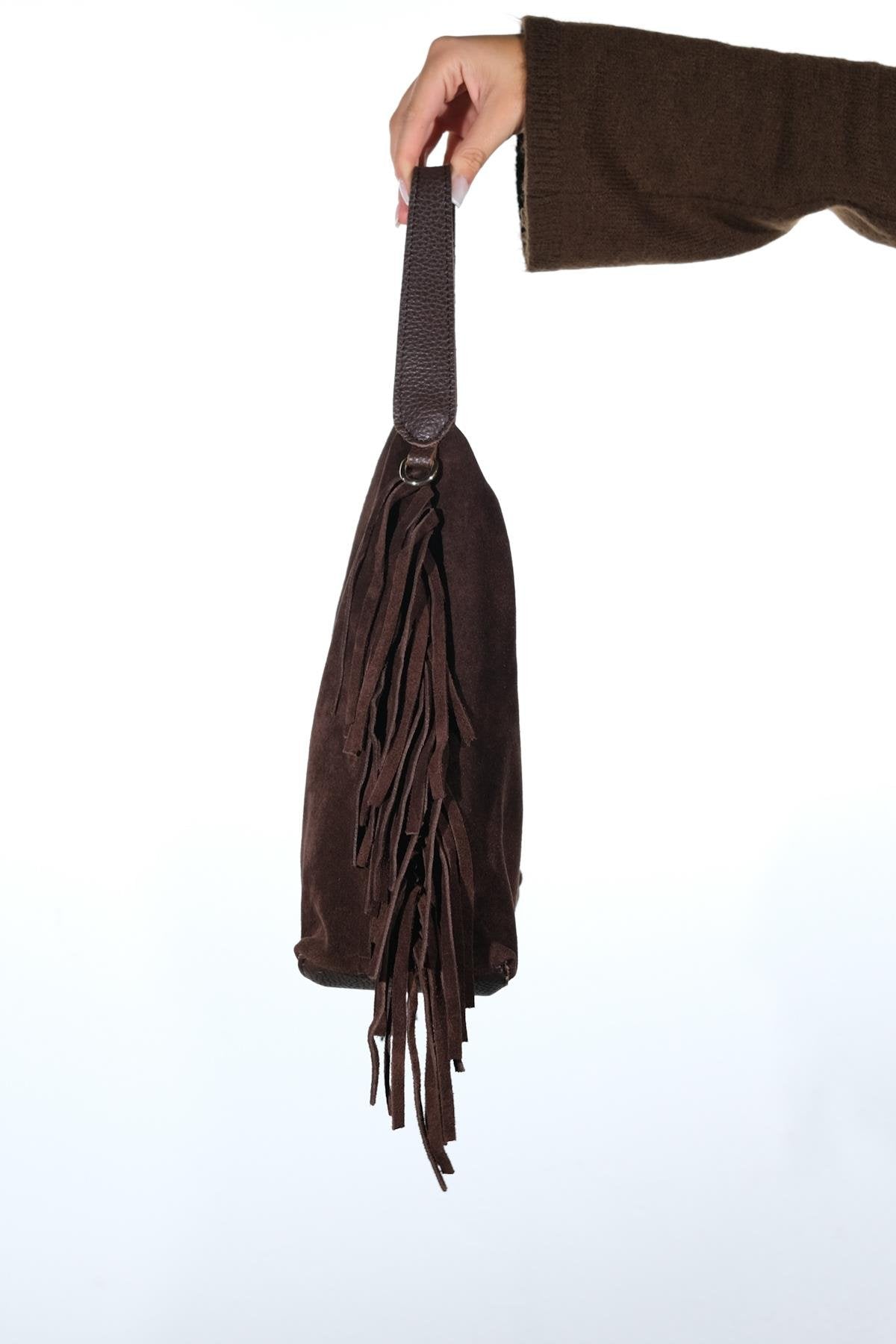 VALS - Cognac Genuine Suede Leather Shoulder Bag (Women)