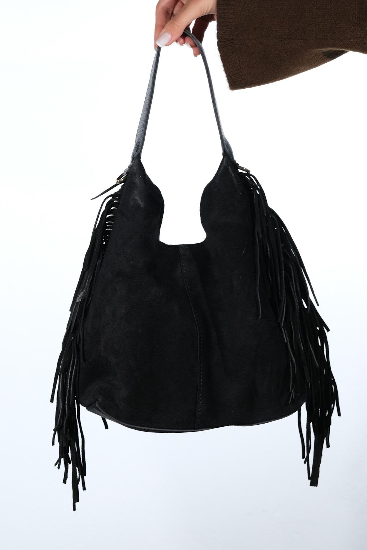 VALS - Black Genuine Suede Leather Shoulder Bag (Women)
