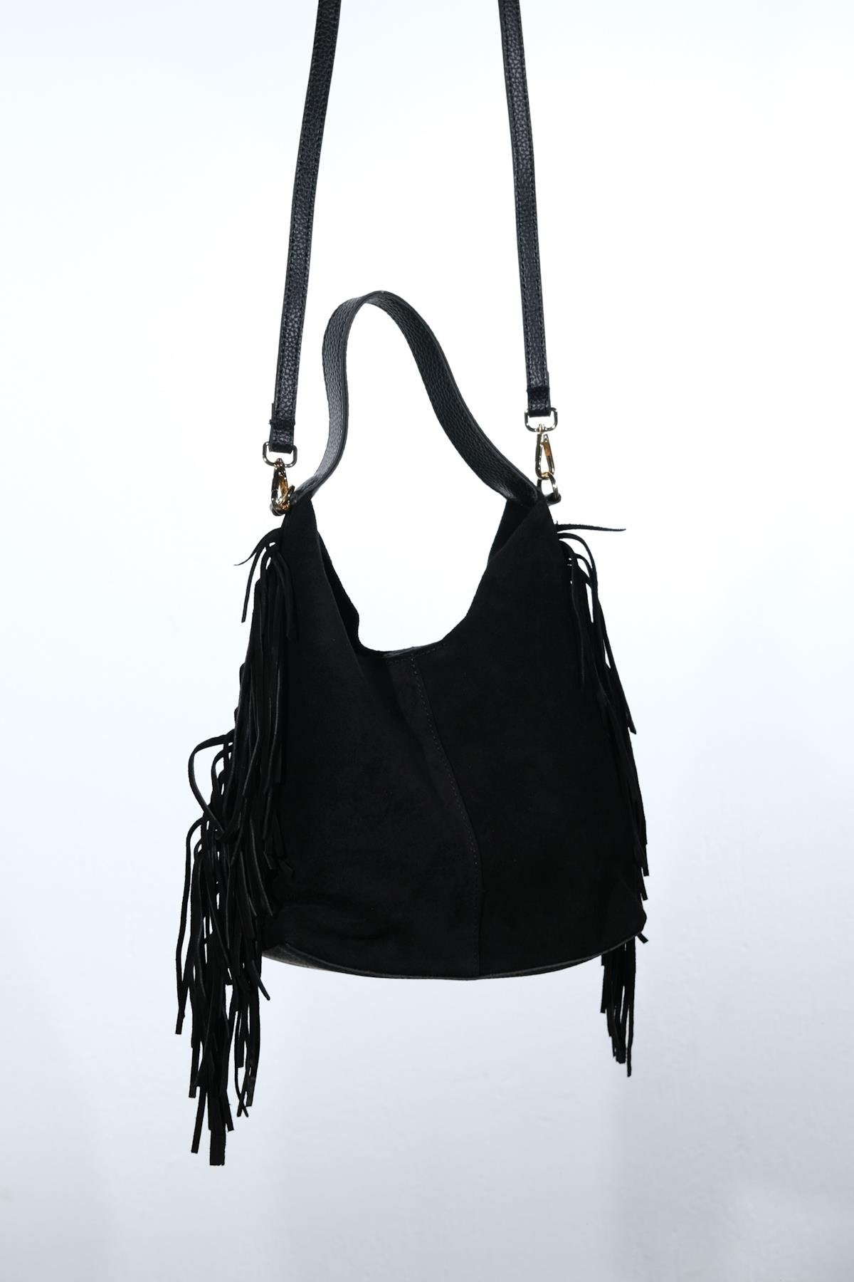 VALS - Black Genuine Suede Leather Shoulder Bag (Women)