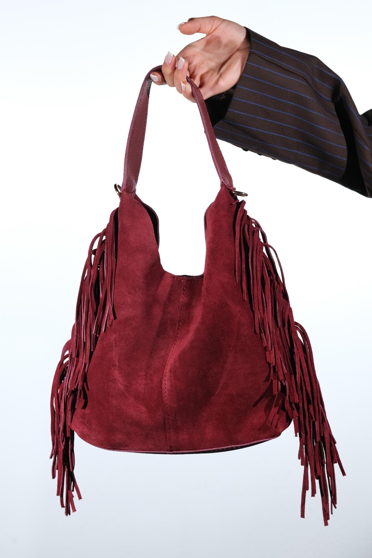 VALS - Burgundy Genuine Suede Leather Shoulder Bag (Women)