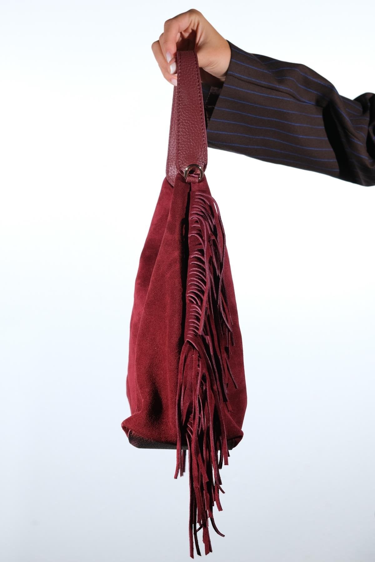VALS - Burgundy Genuine Suede Leather Shoulder Bag (Women)