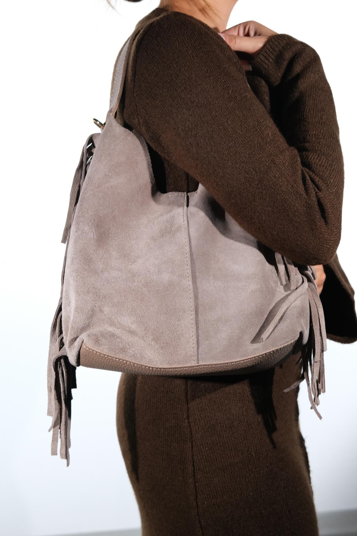 VALS - Taupe Genuine Leather Shoulder Bag (Women)