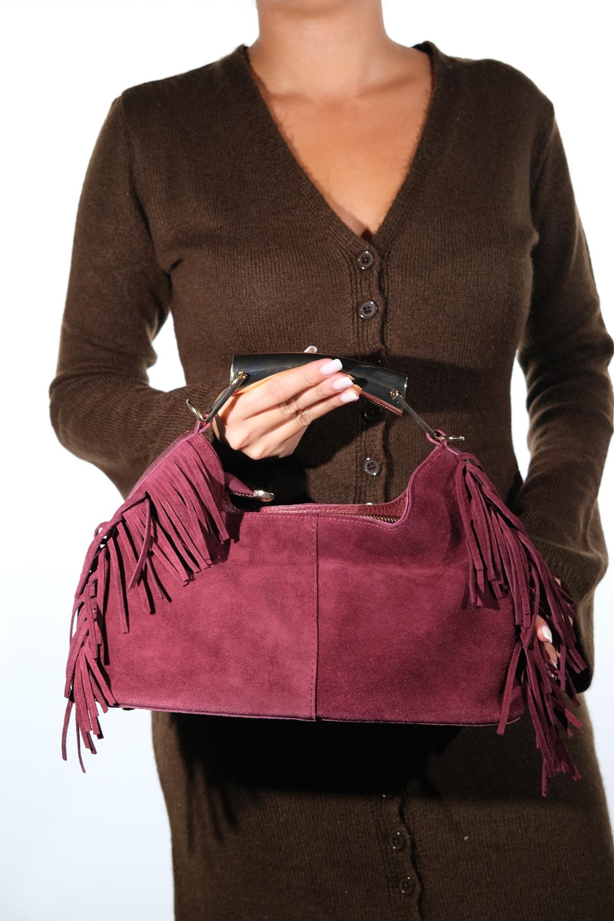 ASTREN - Burgundy Genuine Leather Shoulder Bag (Women)