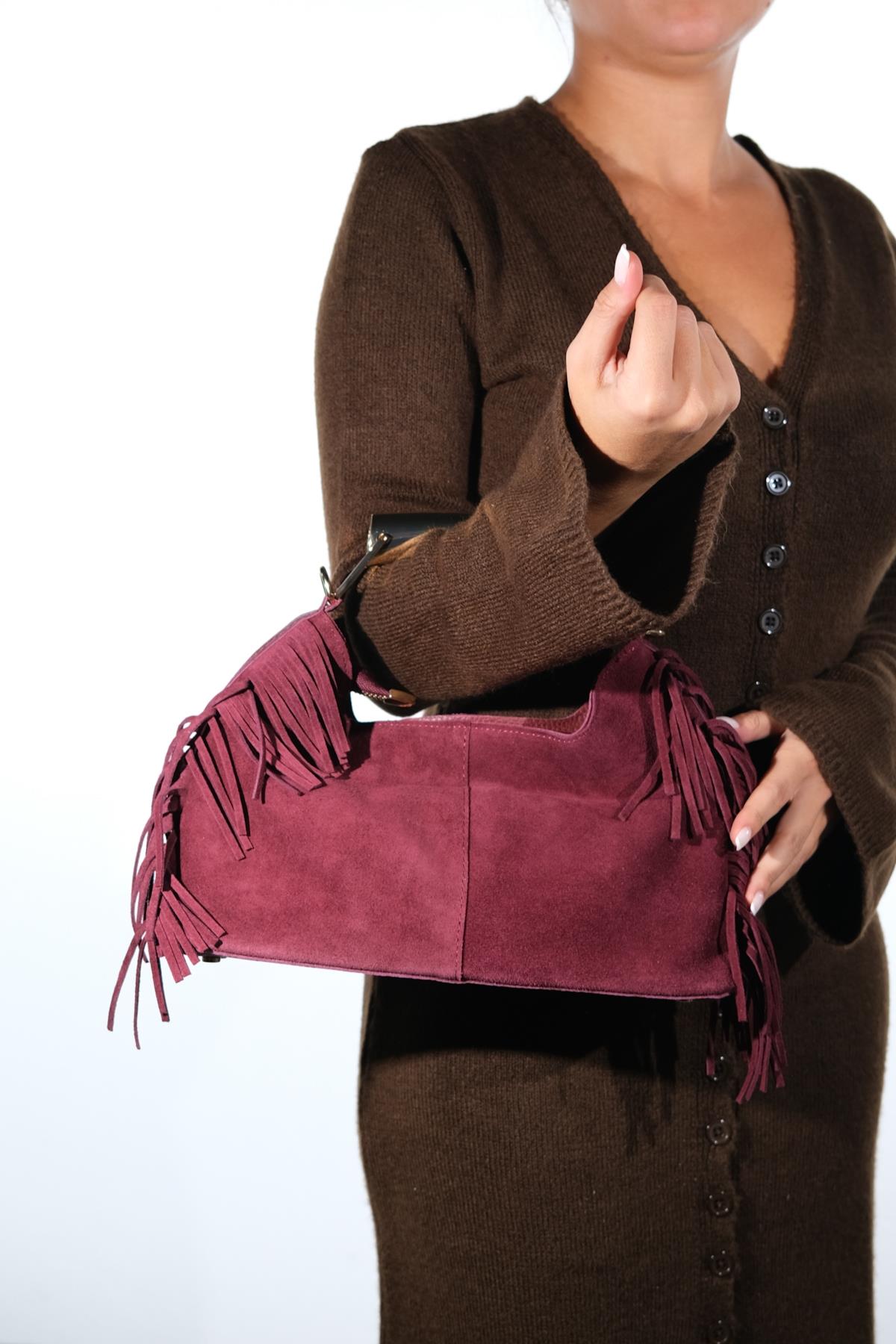 ASTREN - Burgundy Genuine Leather Shoulder Bag (Women)