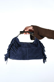 ASTREN - Navy Genuine Suede Leather Fringe Shoulder Bag (Women)