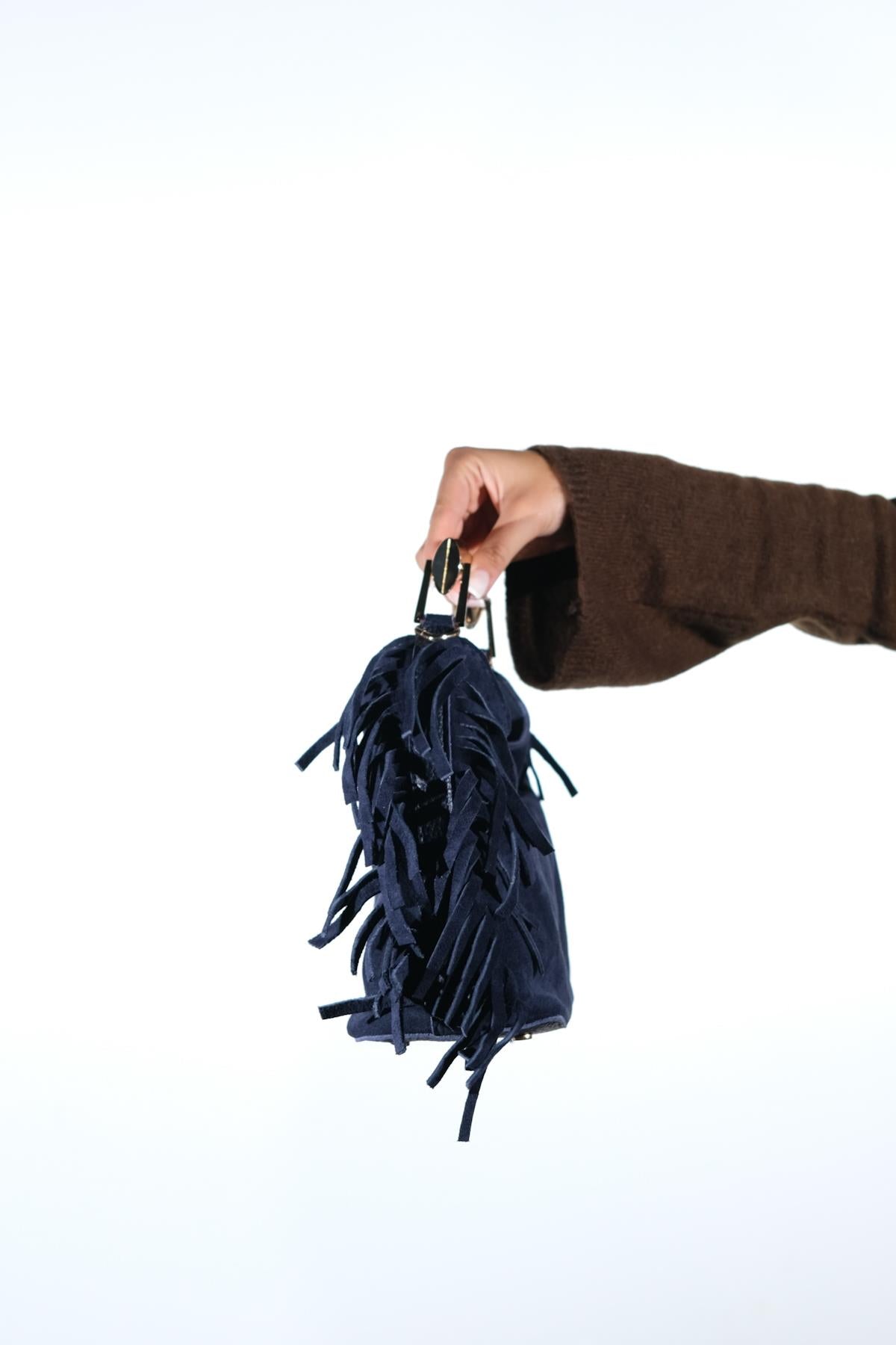 ASTREN - Navy Genuine Suede Leather Fringe Shoulder Bag (Women)