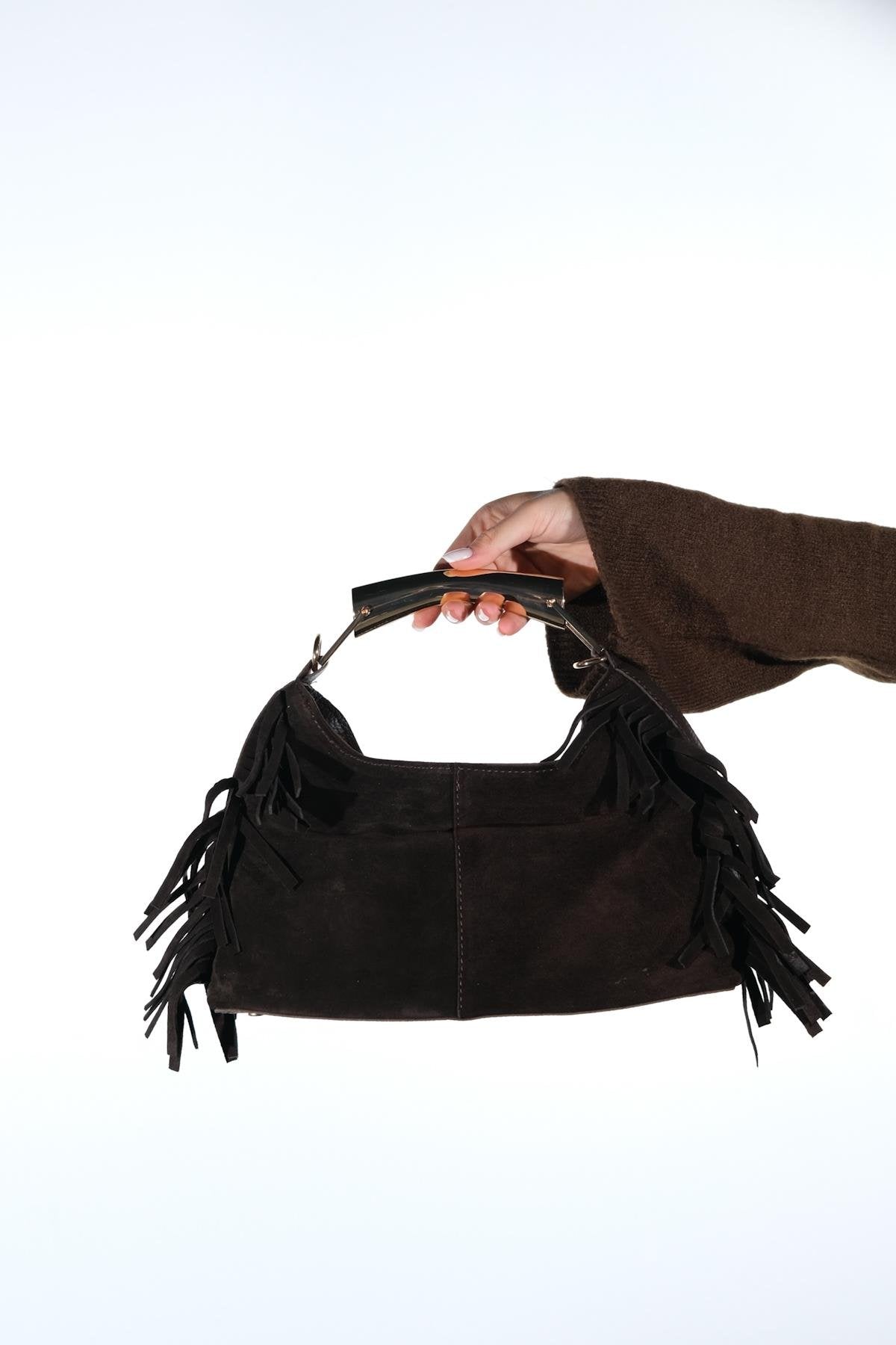 ASTREN - Brown Genuine Suede Leather Fringe Shoulder Bag (Women)