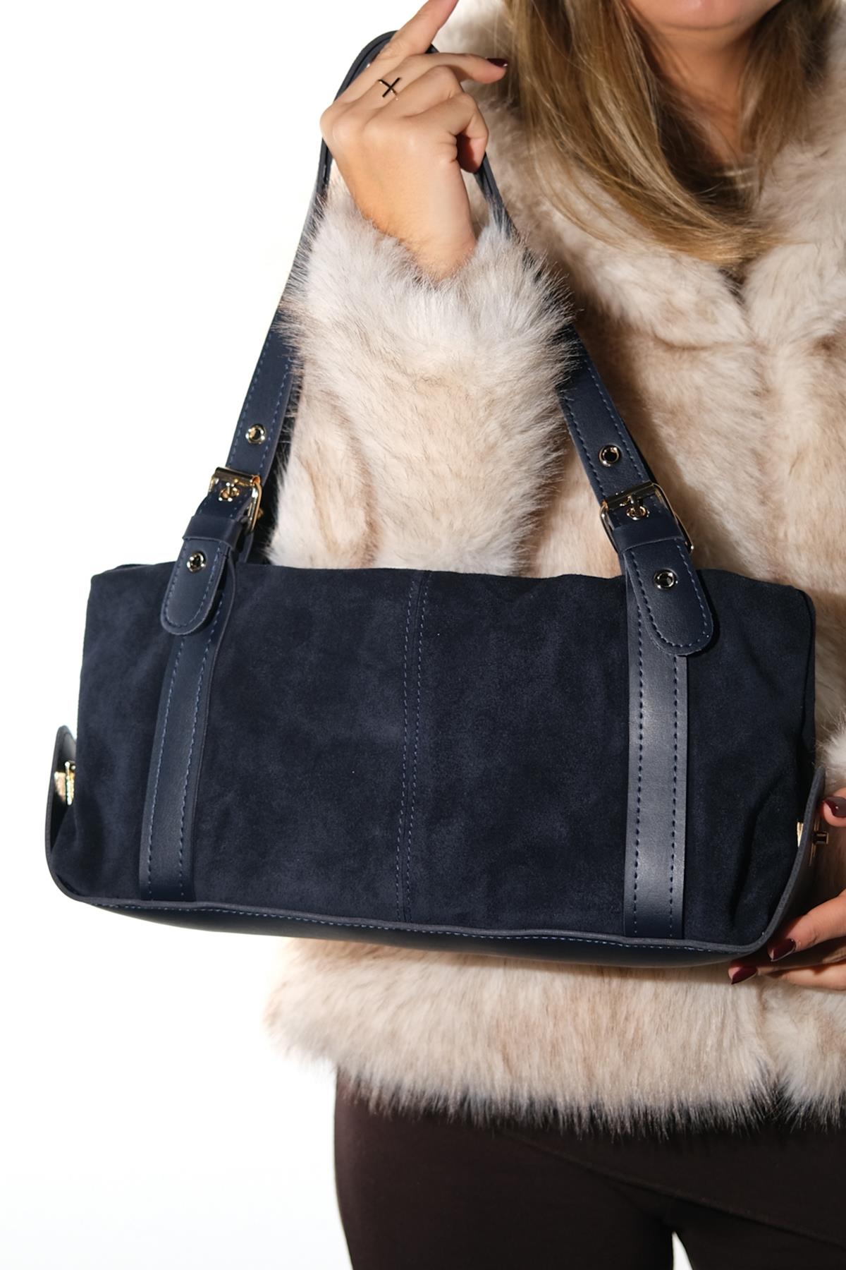 NERINA - Navy Genuine Leather Shoulder Bag (Women)