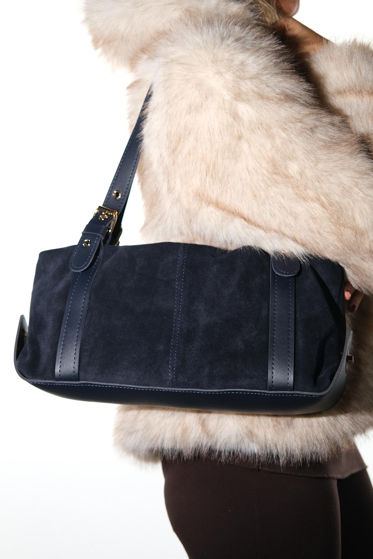 NERINA - Navy Genuine Leather Shoulder Bag (Women)