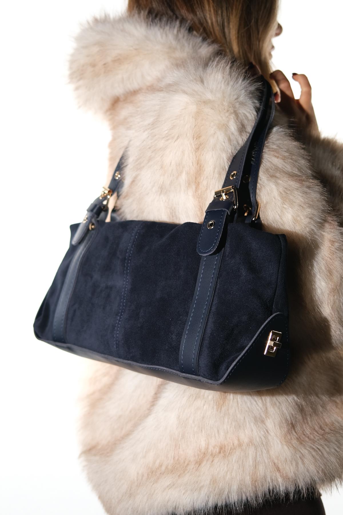 NERINA - Navy Genuine Leather Shoulder Bag (Women)