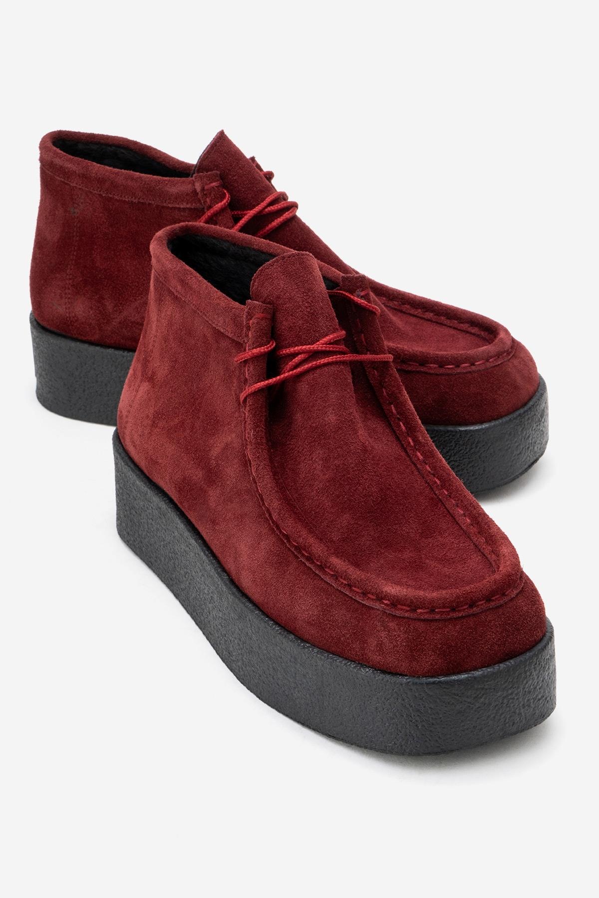 MELIA - Burgundy Suede Genuine Leather Chunky Sole Ankle Boot (Women)