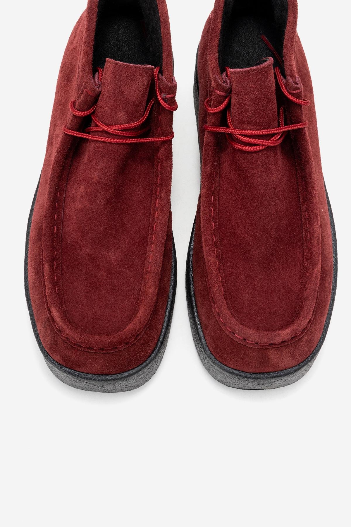 MELIA - Burgundy Suede Genuine Leather Chunky Sole Ankle Boot (Women)